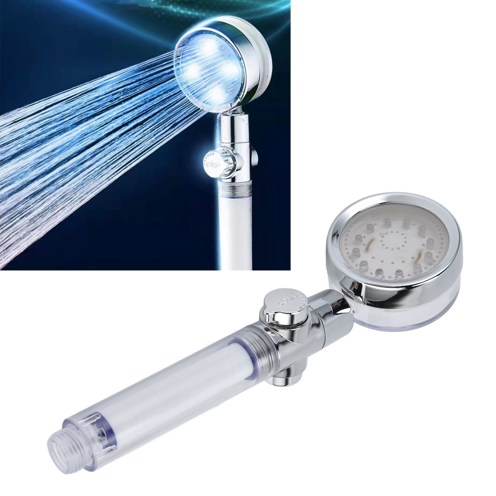 Led-duschkopf Mit Ein-knopf-wasserstopp, Einstellbarem Wasserdruck, 360-grad-drehfunktion Und Handbrause Mit Filter.