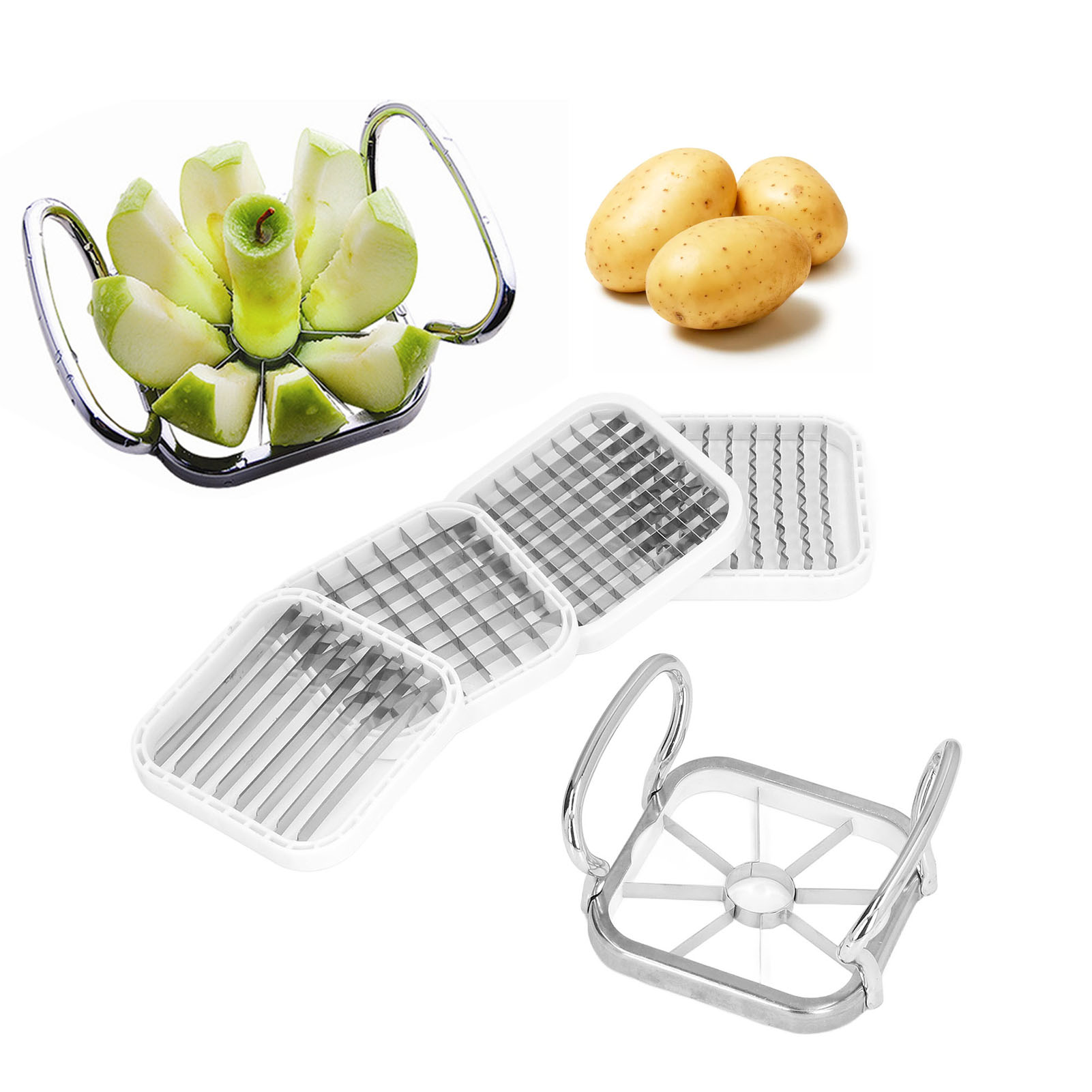 Multifunktionaler 5-in-1-obstschneider Aus Edelstahl, Apfelschneider, Kreatives Werkzeug Zum Schneiden Von Pommes Frites Und Kartoffeln.