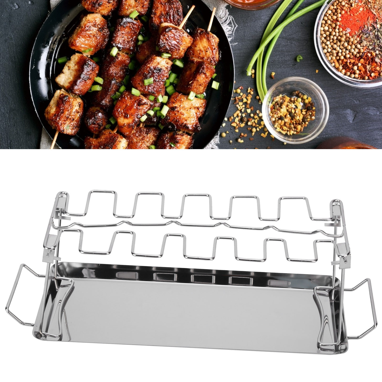 Grillrost Für Hähnchenschenkel Mit Grillplatte, Edelstahl-grill, Geeignet Für Den Innen- Und Außenbereich, Zusammenklappbar.