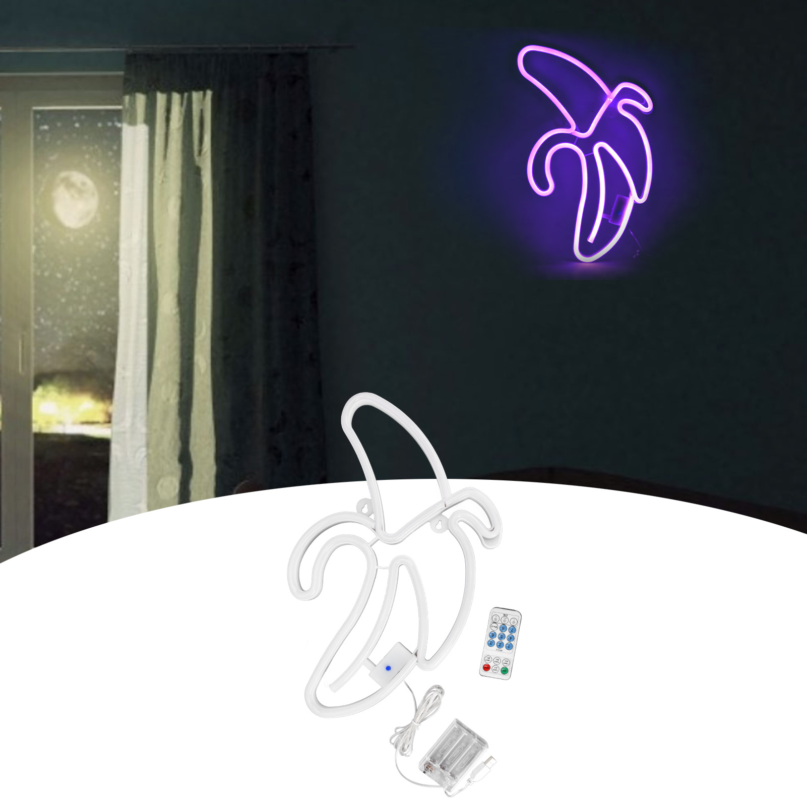 Kreative Lila Led-neonleuchte In Bananenform, 18-tasten-fernbedienung, 8 Modi, Ideal Für Partys, Wohnungen, Restaurants, Schlafzimmer, Wände Und Kinderzimmer. Betrieb Über Usb Oder Batterie.