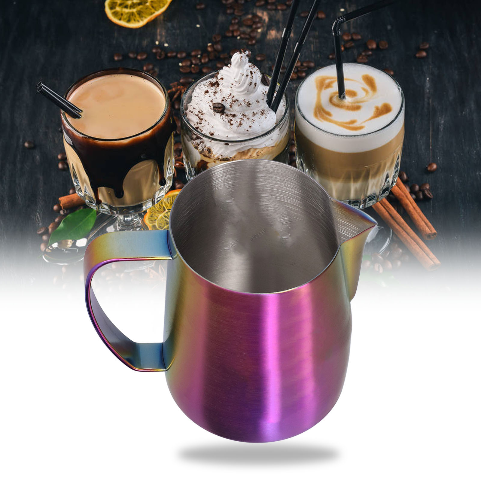 Latte-art-becher/station Aus Edelstahl 304, Mattlila, 600 Ml, Spiralförmiges Schwanenmotiv