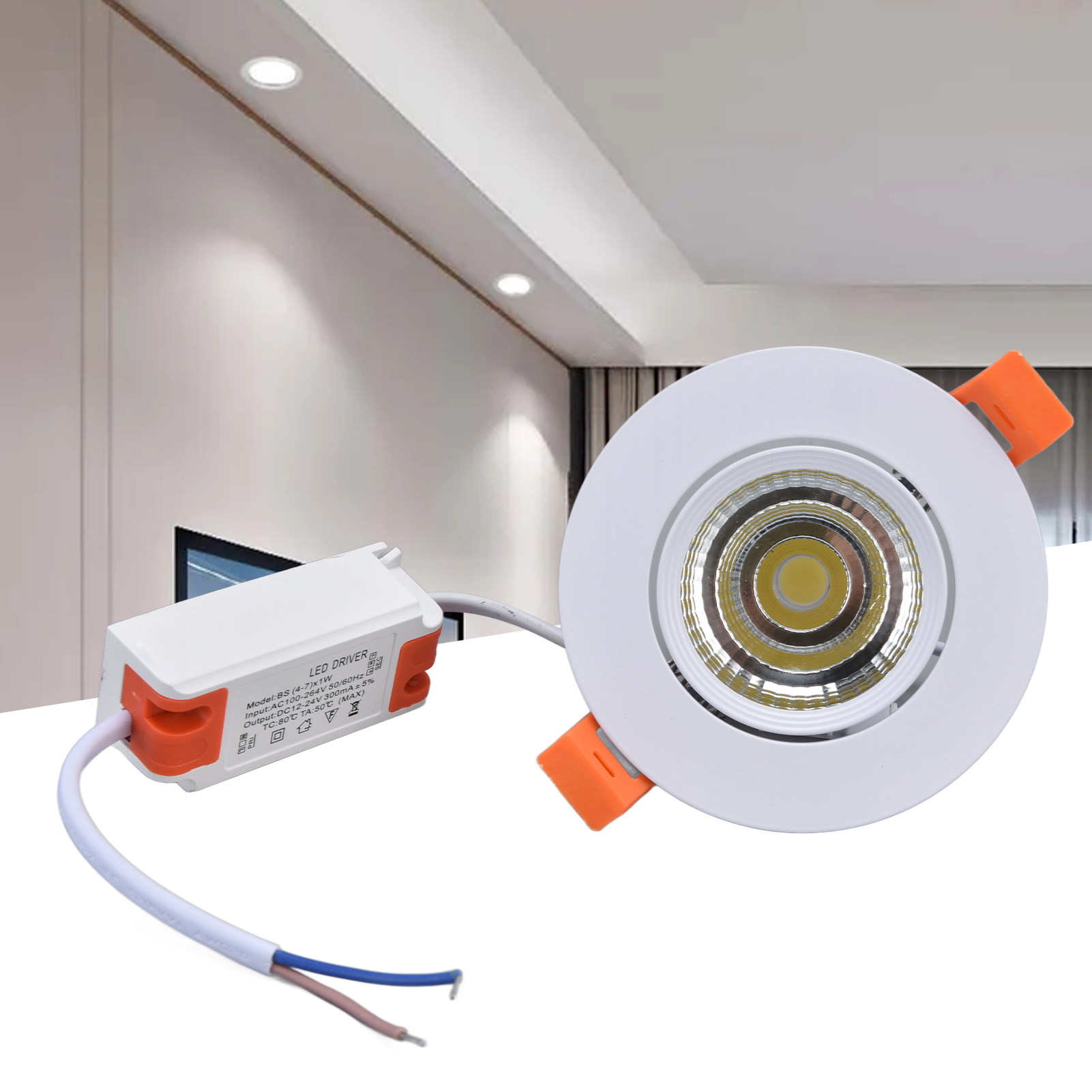 7-w-led-einbaustrahler Mit Einstellbarem Winkel Und Dimmbarer Helligkeit, Cob-led-einbaustrahler, Weiße Deckenleuchte
