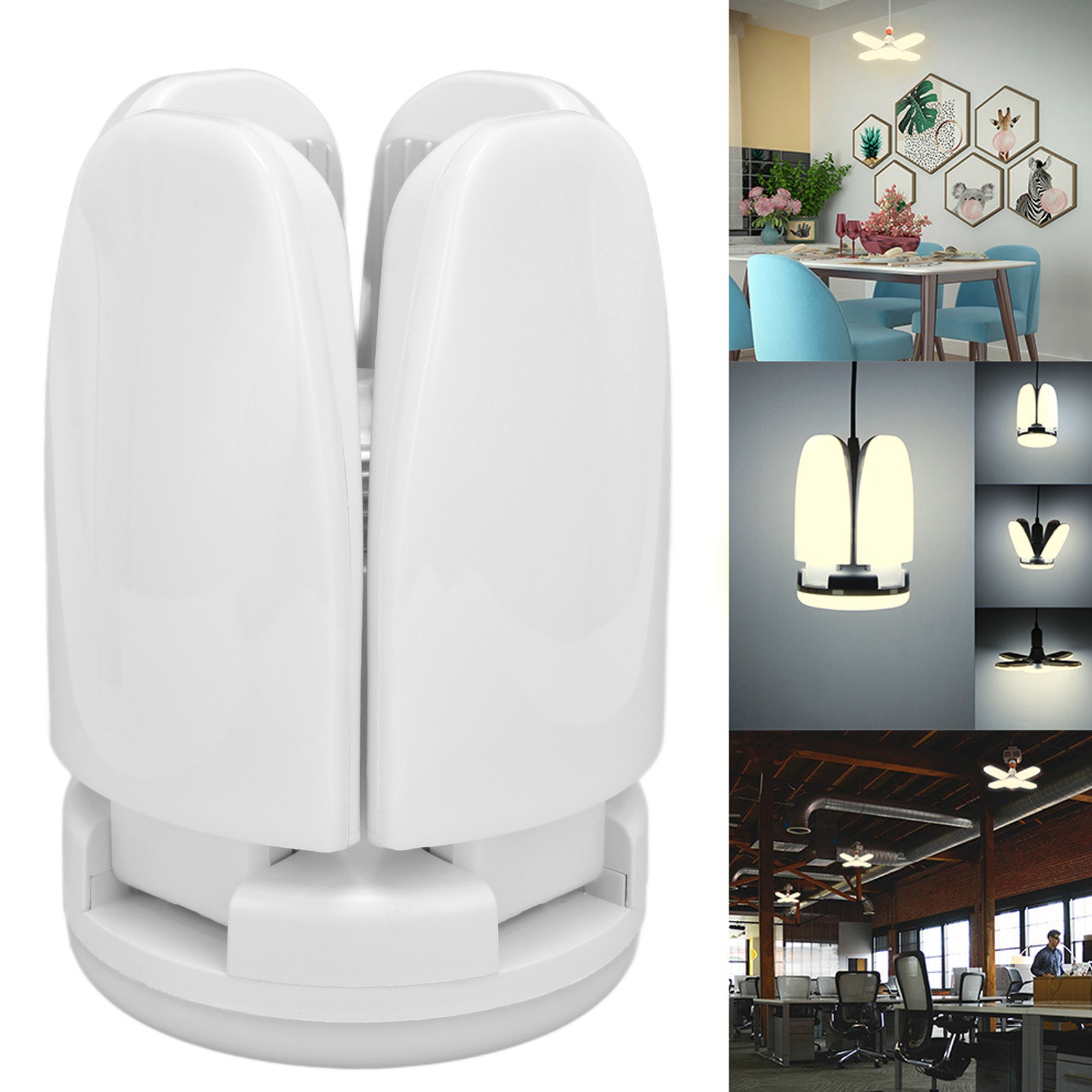 Faltbarer Led-fluter Für Garagen, Modular, E26/27-fassung, 4+1 Flügel, Industrie- Und Bergbaubeleuchtung, Fabrikbeleuchtung, Lagerhallenbeleuchtung, Dekorative Beleuchtung, 4+1 Flügel, 80 W, 3000 K