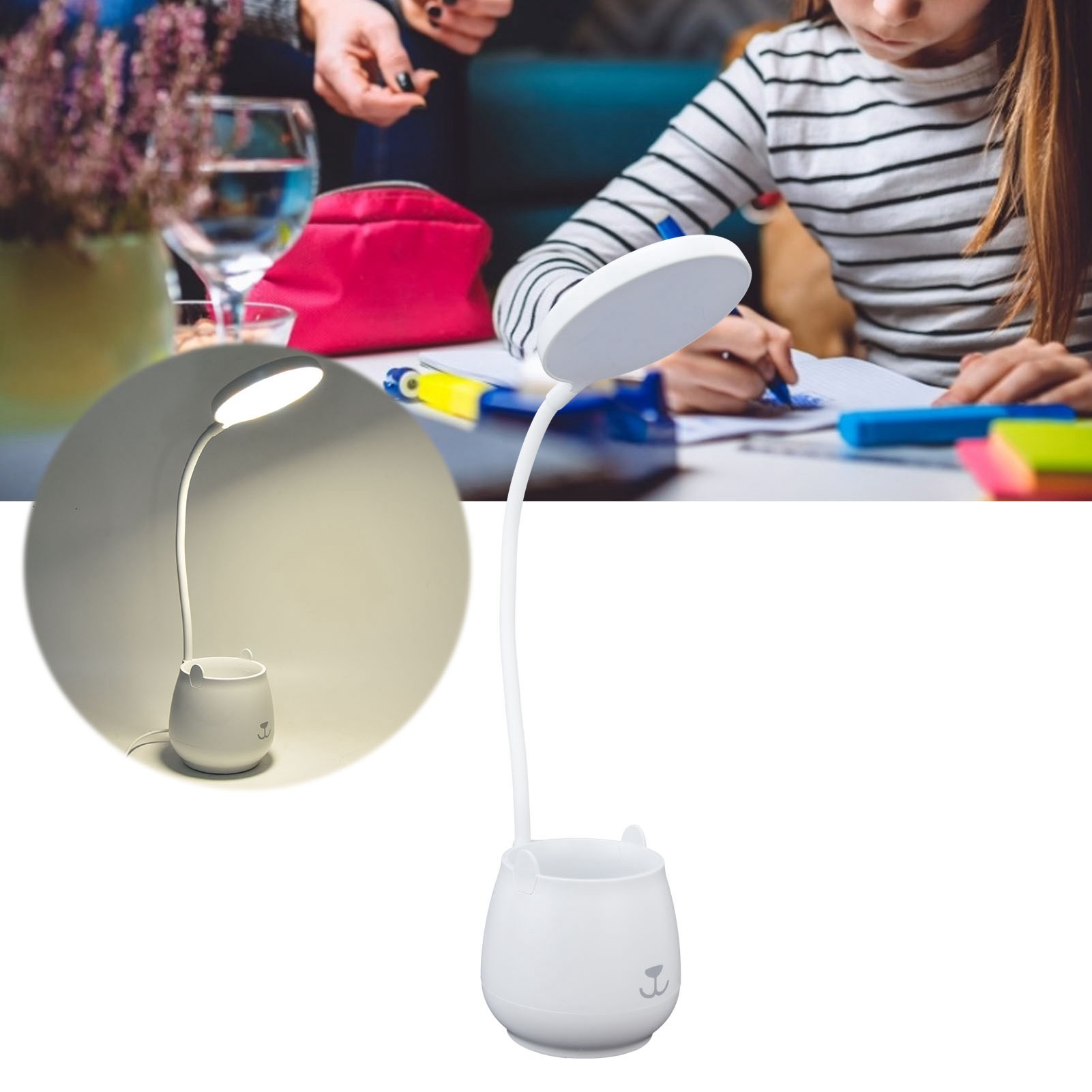 Schreibtischlampe Für Studenten Mit Handyhalterung, Faltbare Schreibtischlampe, Stifthalter, Touch-schreibtischlampe, Augenschutz.