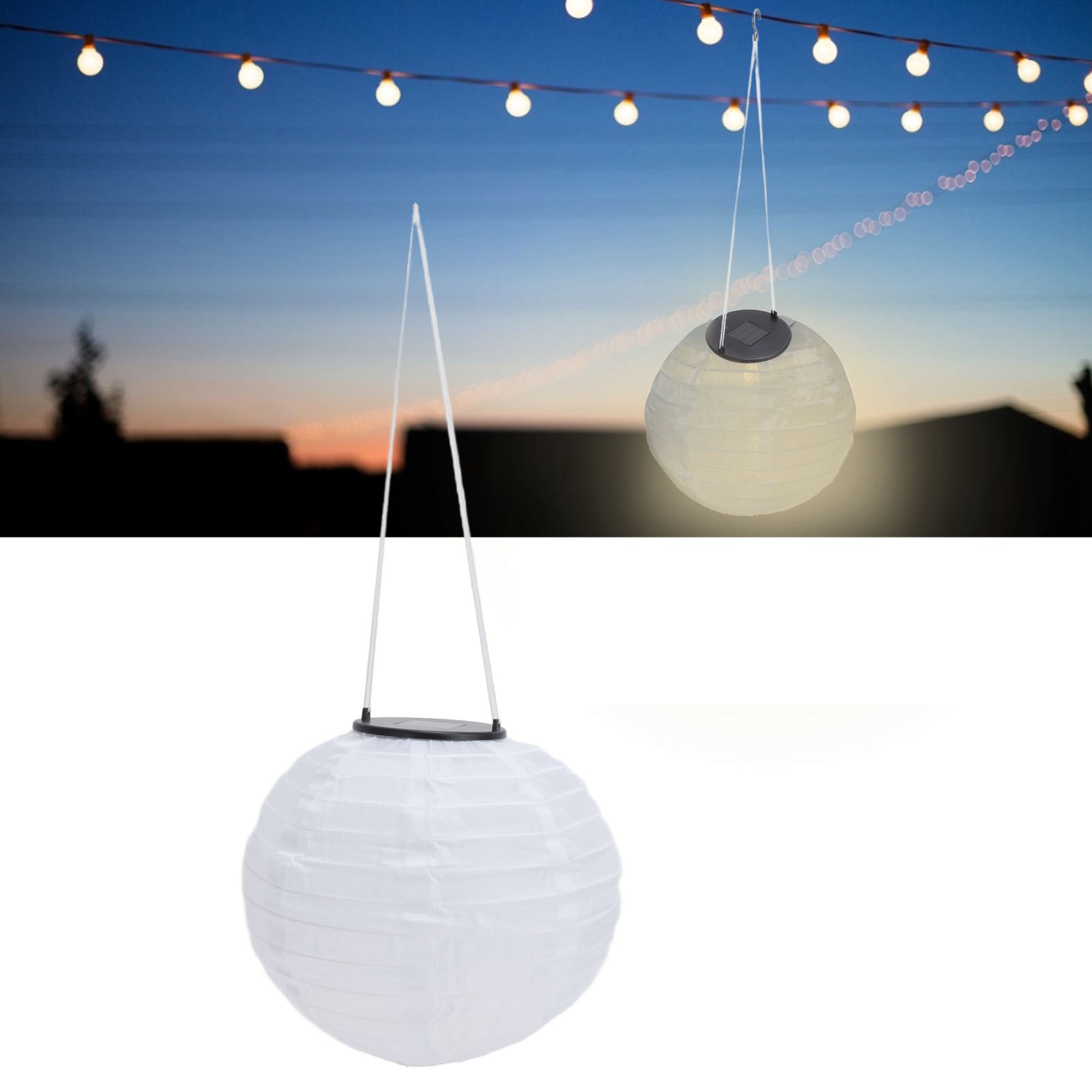 Wasserdichte Led-solarlaterne Für Den Außenbereich, Ideal Für Terrassen, Hochzeiten, Geburtstage Und Andere Veranstaltungen. Weiße Laterne Mit Dünnem Haken. Weißes Licht.