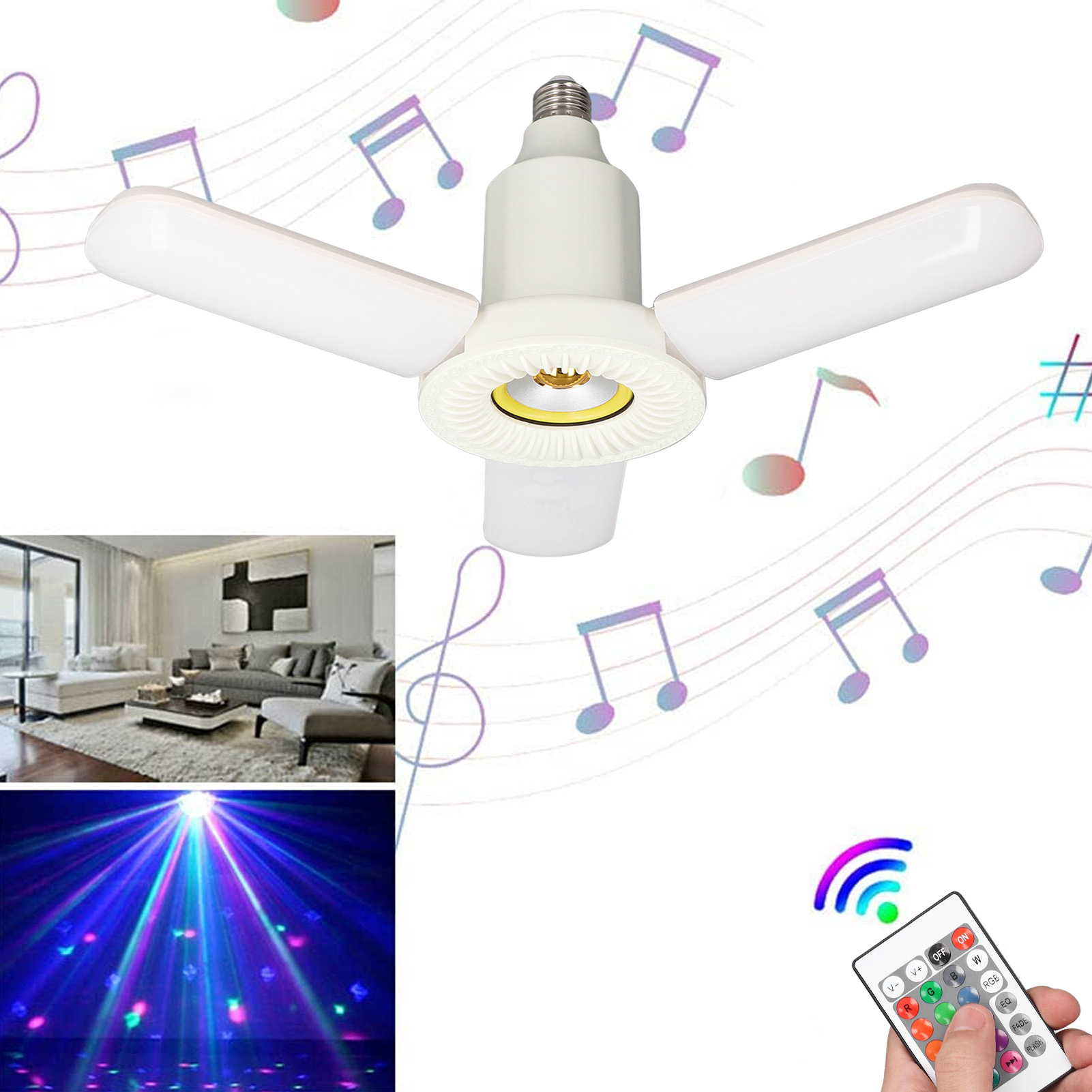 Led-lautsprecher, 3-flammige Lampe, Musikalische Stimmungsleuchte, Siebenfarbige Rgb-bluetooth-leuchte, 36w/e27-deckenleuchte, Lautsprecher Mit Fernbedienung, Farbwechselndes Licht.
