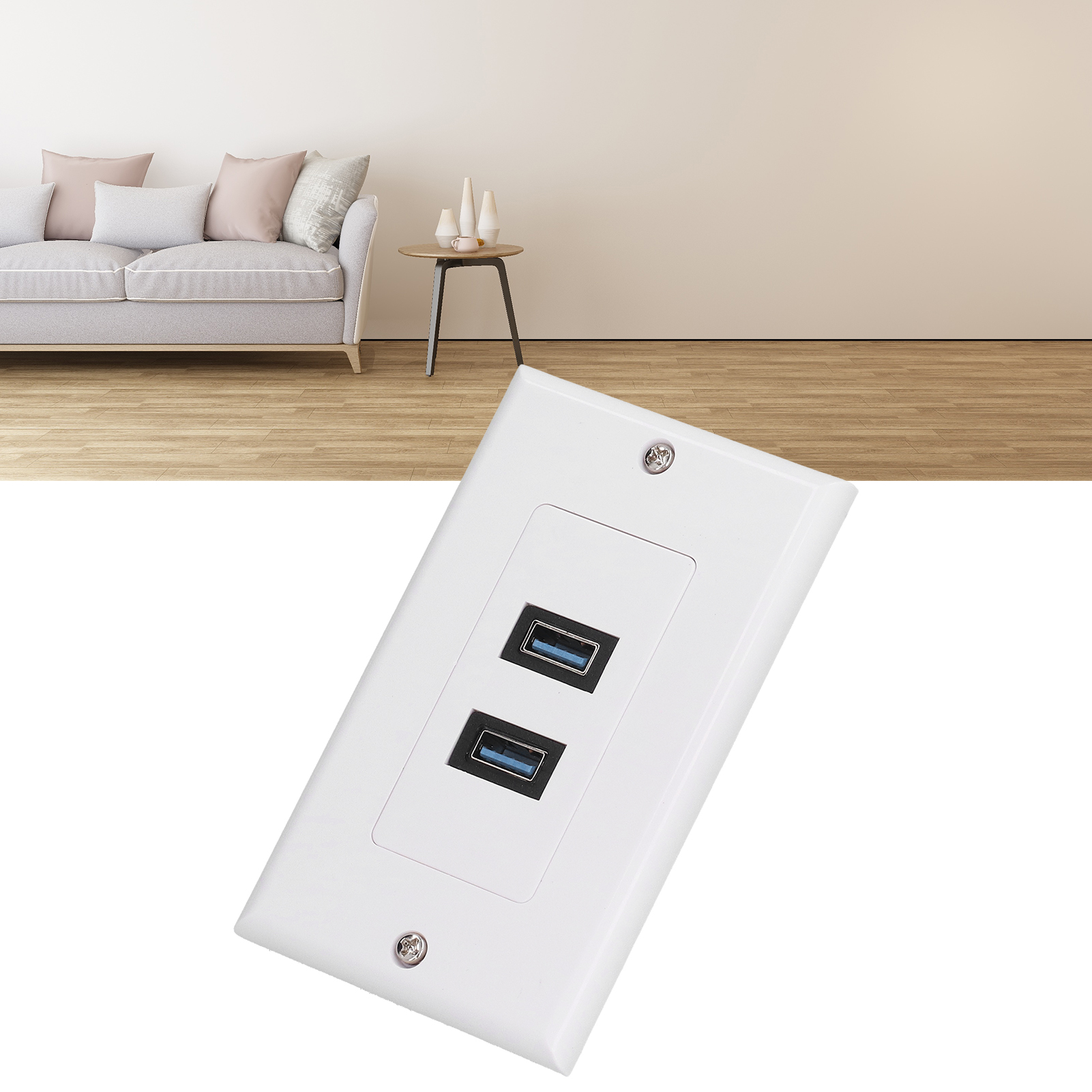Wandsteckdose Mit Zwei Usb 3.0-anschlüssen, Usb-anschlussfeld Im Amerikanischen Stil.