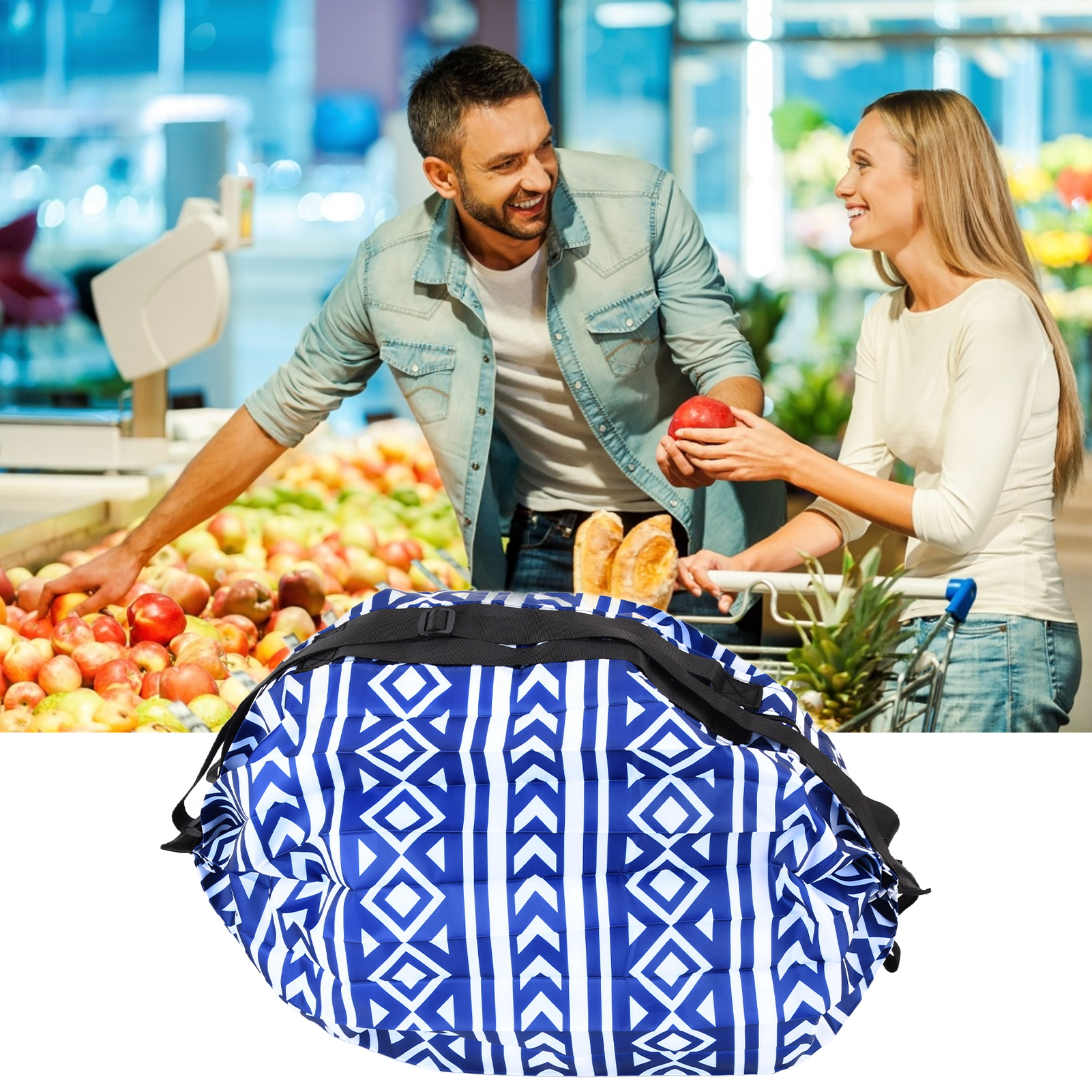Große, Faltbare Reisetasche Aus Polyester Im Japanischen Stil, Wasserdicht Und Mit Schultergurt (blau Und Weiß).