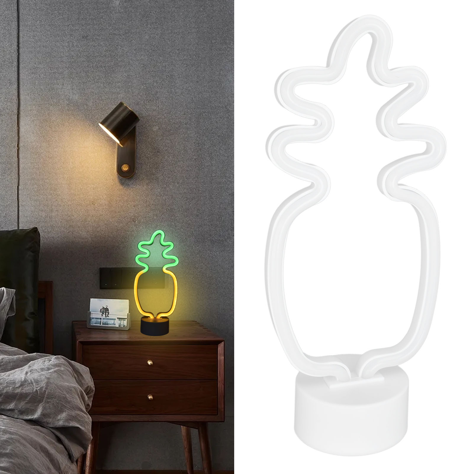 Batteriebetriebenes Ananas-neon-nachtlicht, Kunstvolle Dekolampe Für Kinder, Ideal Für Schlafzimmer, Esszimmer, Büros, Hochzeiten Und Partys. Warmes Grünes Licht.