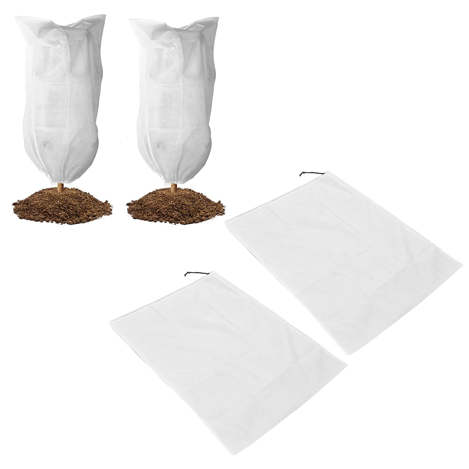Set Mit 2 Frostschutzhüllen Für Pflanzen, Vlies-frostschutzhülle Mit Kordelzug, Pflanzenschutzhülle Für Den Außenbereich, 80 X 100 Cm