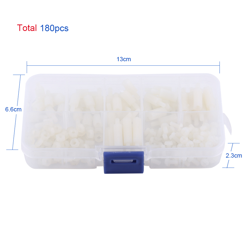 Packung Mit 180 M3-isolierschrauben Mit Einzelkopf Aus Weißem Nylon, Typ B