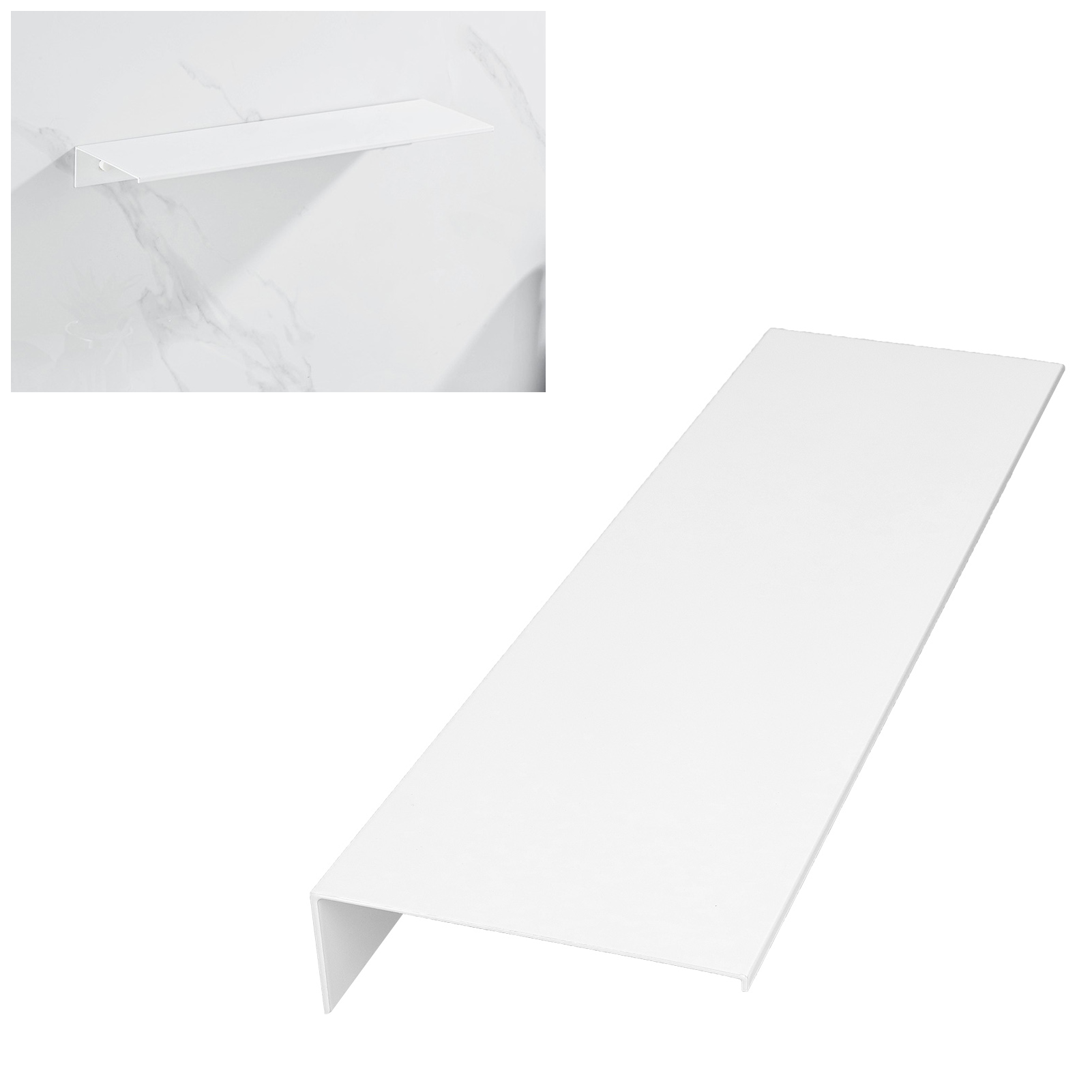 Weißes, Wandmontiertes Ablagefach Aus Aluminium, Kein Bohren Erforderlich, Minimalistischer Nordischer Stil, 40 Cm, Zur Befestigung Über Dem Waschbeckenunterschrank.