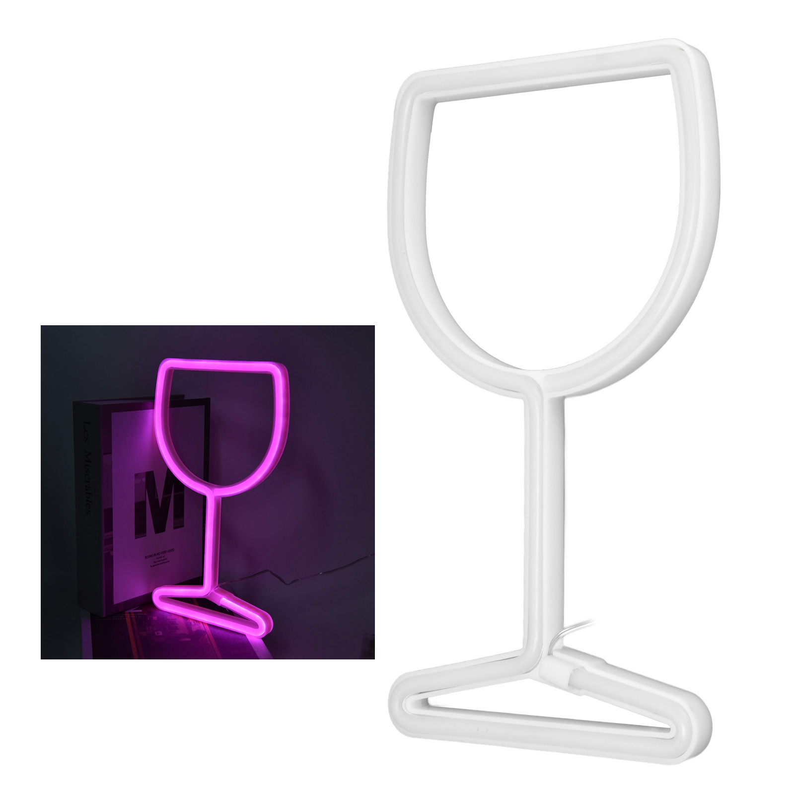 Led-neon-wandleuchte In Form Eines Weinglases, Kreatives Design, Ideal Für Die Inneneinrichtung, Partys, Geburtstagsgeschenke, Kinderzimmerdekoration, Betrieb Über Usb Oder Batterien, Rosa Licht.