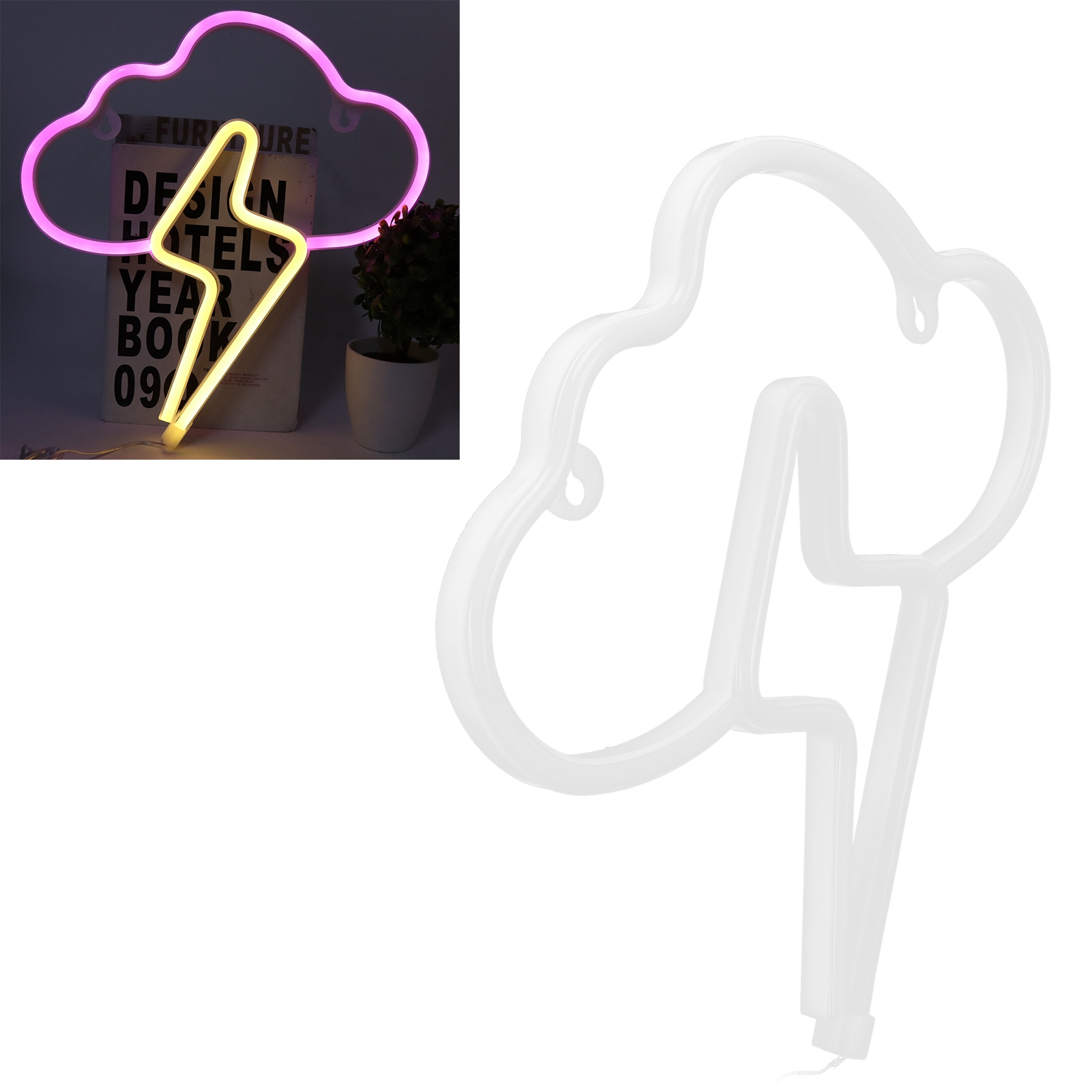Batteriebetriebenes Led-neon-wolken-nachtlicht, Rosa Und Gelbes Led-nachtlicht Fürs Kinderzimmer
