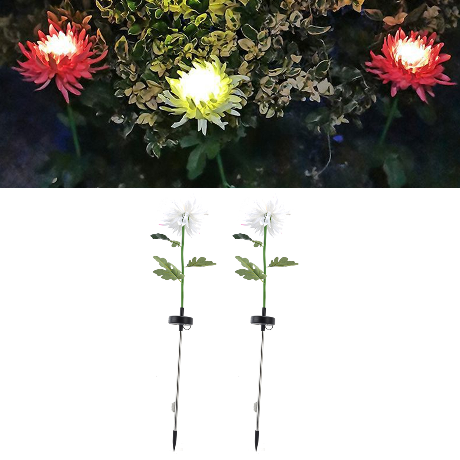 Set Mit 2 Künstlichen Led-chrysanthemen-solarleuchten Für Den Außenbereich, Z. B. Für Hof, Rasen Oder Garten, Zur Dekorativen Beleuchtung, Reinweißes Licht. Verkauf Paarweise (weiß).
