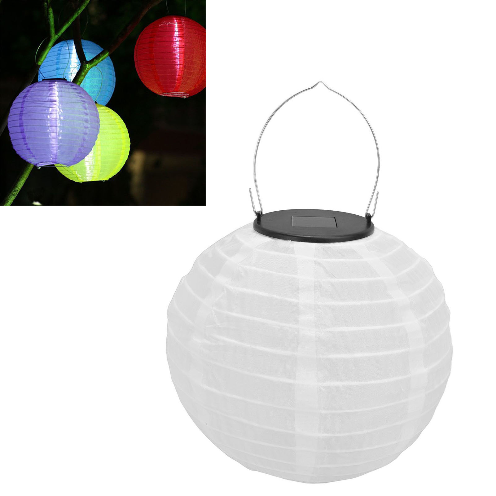 8-zoll-led-solarlaterne Aus Wasserdichtem Nylongewebe, Solarbetrieben, Keine Verkabelung Erforderlich, Ideal Für Hochzeiten, Haus- Und Gartendekoration. Weiße Led-solarlaterne.