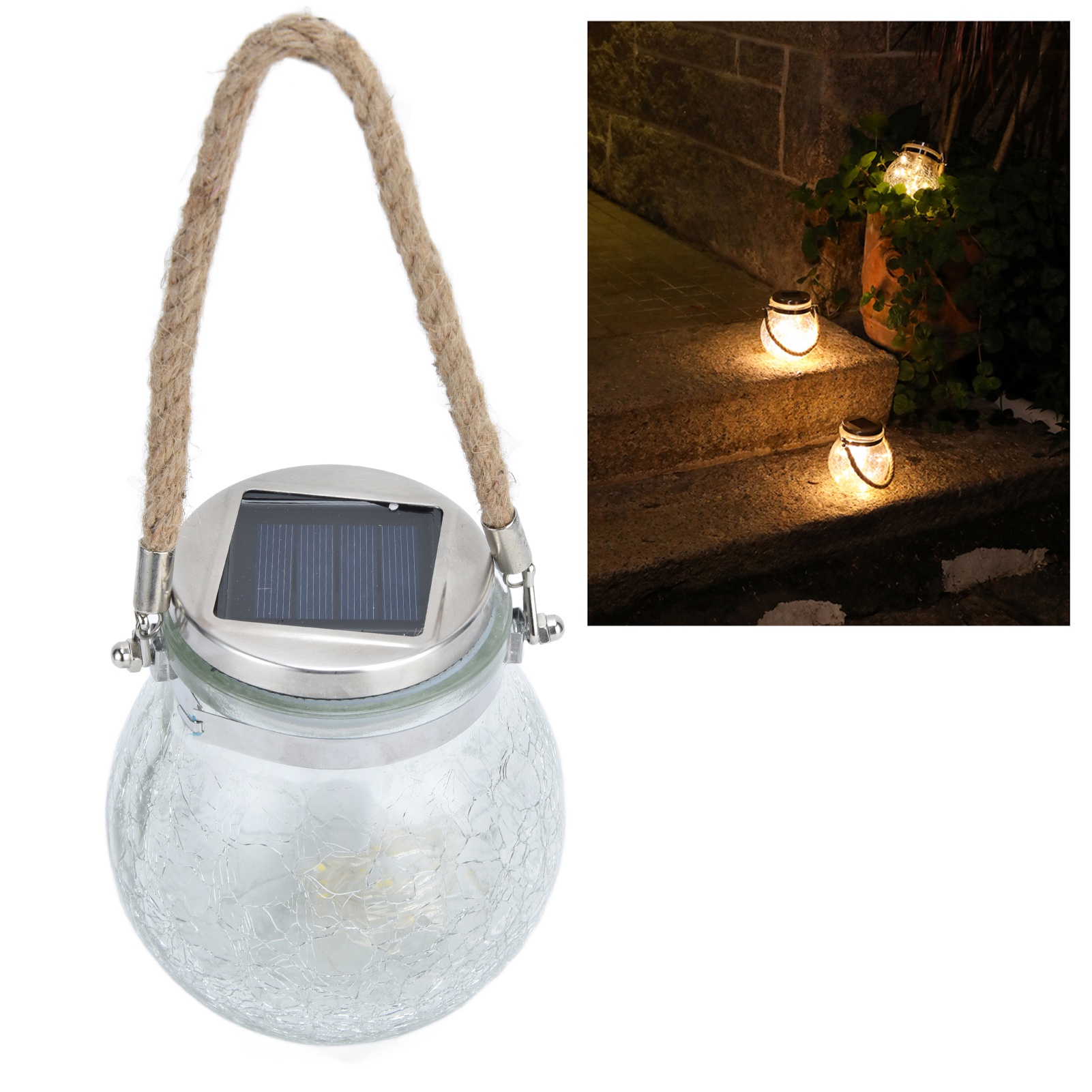 Solar-hängeleuchte Für Den Außenbereich, Mason-box-leuchte, Wasserdichte Solar-glaskugelleuchte, Crackle-glasleuchte, Gartenkugelleuchte.