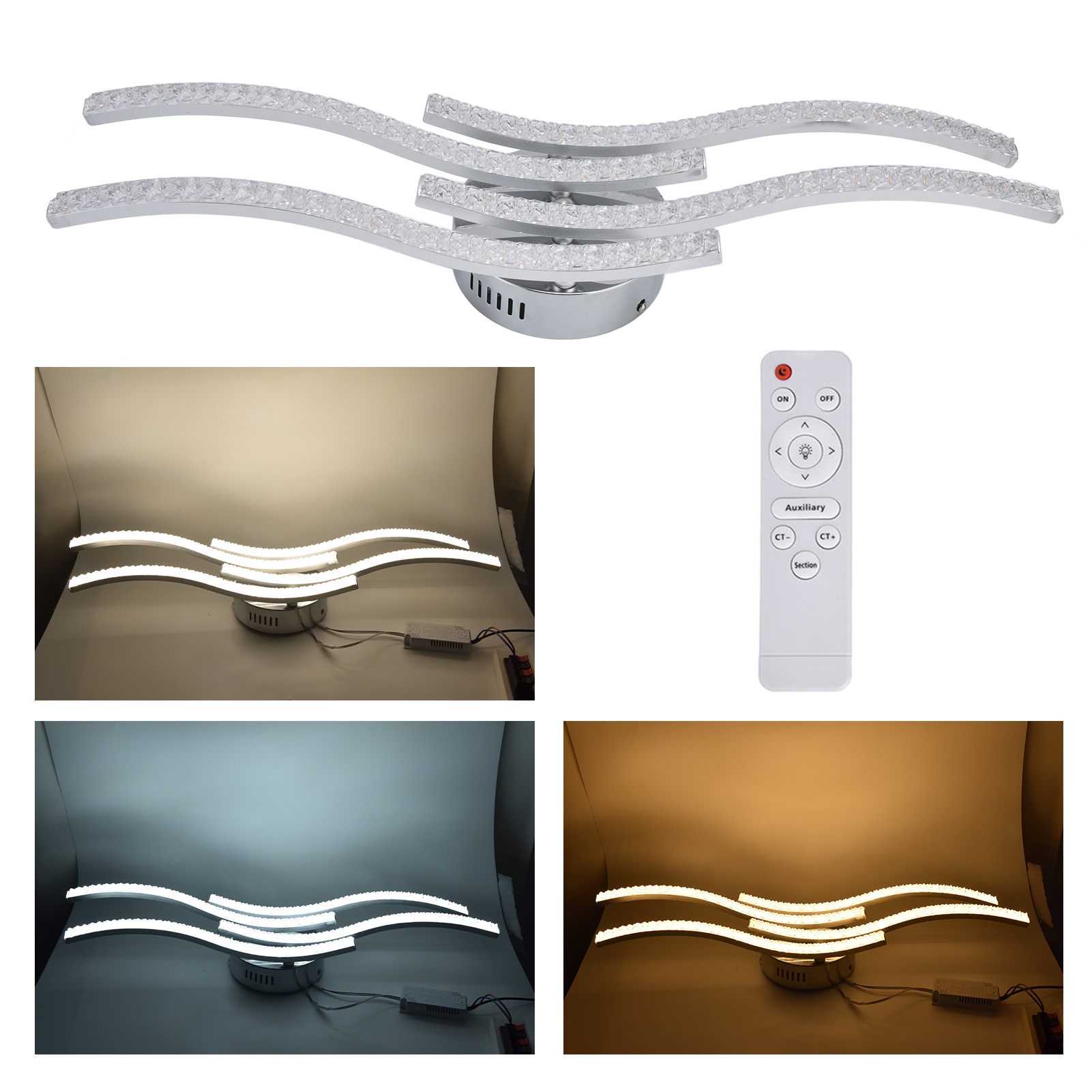 Led-deckenleuchte Mit Fernbedienung Und Dreifarbigem Dimmer, Moderner Und Minimalistischer Skandinavischer Stil, Vierarmige, Wellenförmige Wandleuchte Für Schlafzimmer, Wohnzimmer, Büro, Esszimmer, Sc