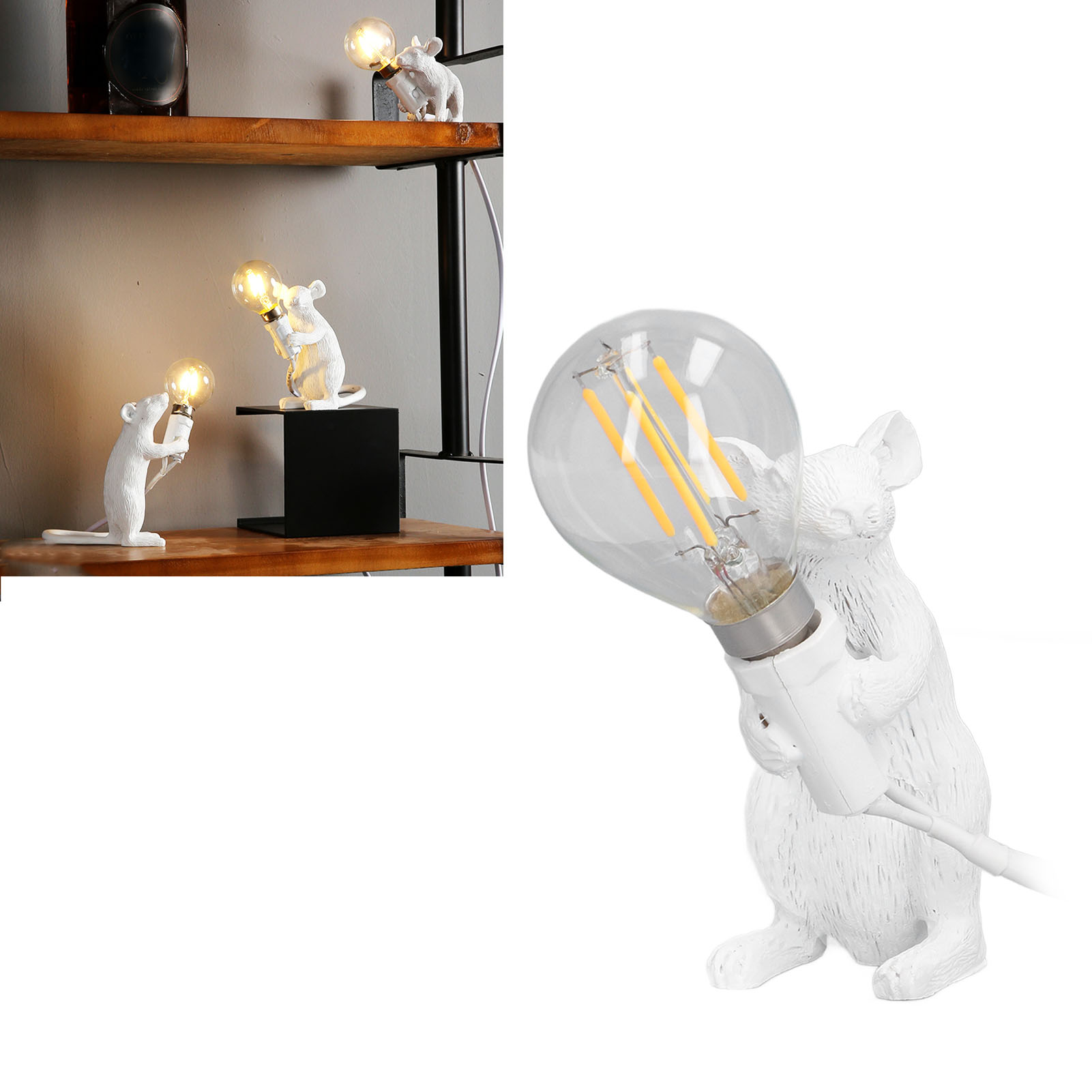 Nordische Maus-tischleuchte Aus Kunstharz, E12-sockel, Moderne Schreibtischlampe Aus Kunstharz, Dekorative Lampe Für Büro, Wohnzimmer, Schlafzimmer, Nachttischlampe, Weiße Dekorative Tischleuchte, Kom