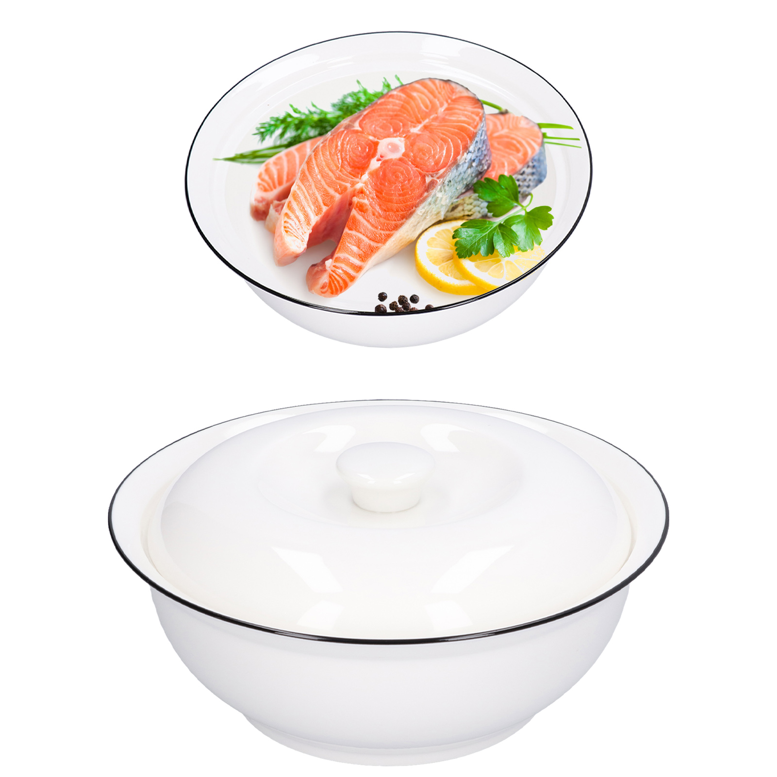 23 Cm Große Schwarze Keramik-suppenschüssel Mit Deckel