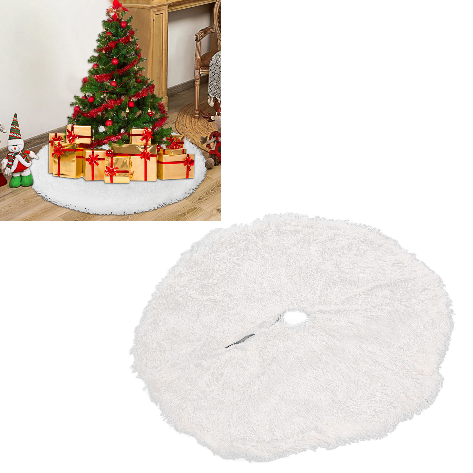 Plüsch-weihnachtsbaumdecke, Reinweiß, Dekorative Weihnachtsbaumdecke, Größe L (122 Cm)