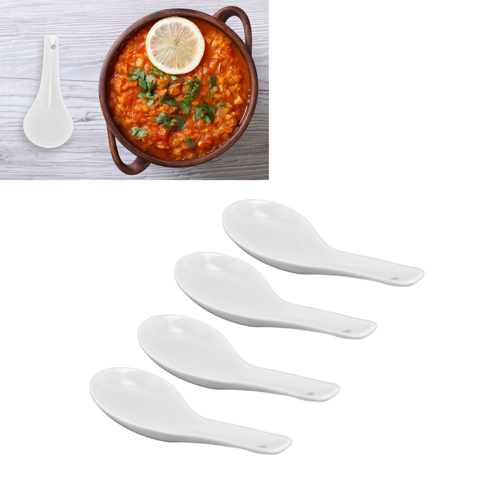 Keramikbesteck-set, Set Mit 4 Kleinen Keramiklöffeln, Weiße Keramik-küchenlöffel.