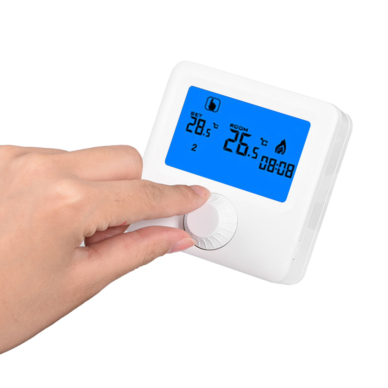 Hy06rf Drahtloser Smart-thermostat Mit Wöchentlich Programmierbarem Timer, Blauem Display, Kompatibel Mit 5a- Und Gs04530-wandheizkesseln Und Mit Vielfältigen Funktionen.