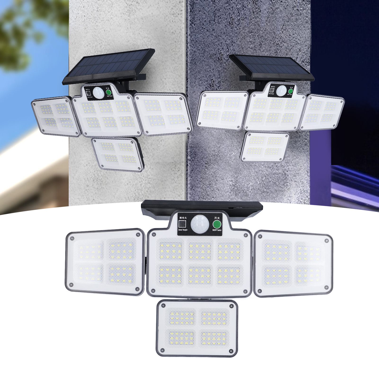 Solarbetriebener Led-fluter Für Den Außenbereich, Vier Verstellbare Köpfe, Anwesenheitsmelder, Gartenbeleuchtung, Außenbeleuchtung Für Wand/garten/garage.