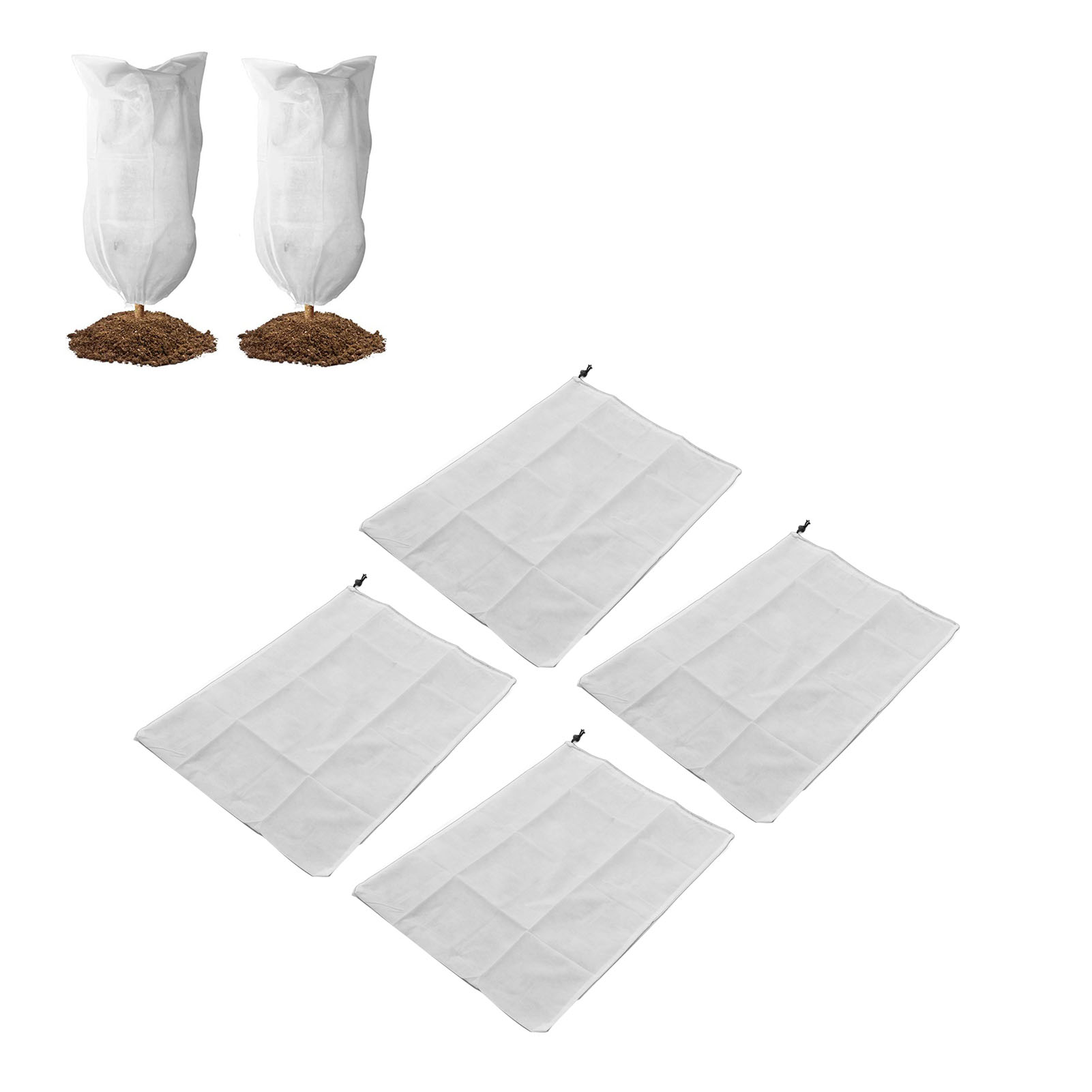Set Mit 4 Frostschutzhüllen Für Pflanzen, Vlies-frostschutzhülle Mit Kordelzug, Pflanzenschutzhülle Für Den Außenbereich, 60 X 80 Cm