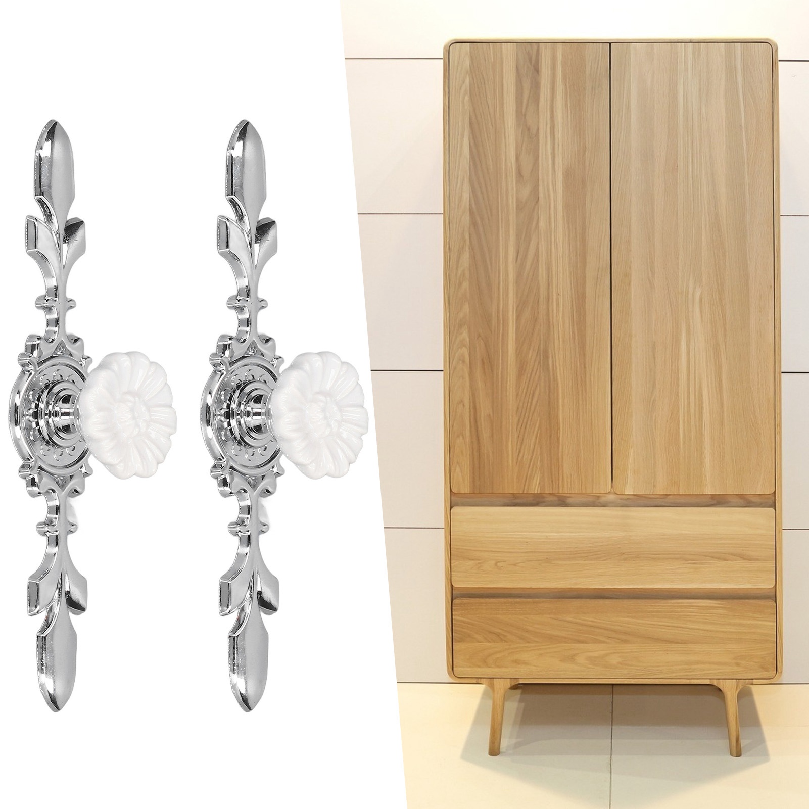 2 Sets/verkauf Von Schranktürgriffen, Schubladengriffen, Schuhschrankgriffen, Weiße Zinklegierungsgriffe, Magnolienblüten-stil 1088d.