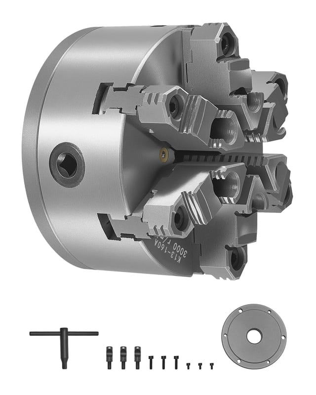 Vevor 6-backen-drehfutter, 160 Mm, Selbstzentrierendes Spannfutter Mit D1-4 Cam Lock-trägerplatte, 3-145 Mm Spannbereich Mit T-schlüsselschrauben, Ht300-material, Für Holz-metall-drehmaschinen