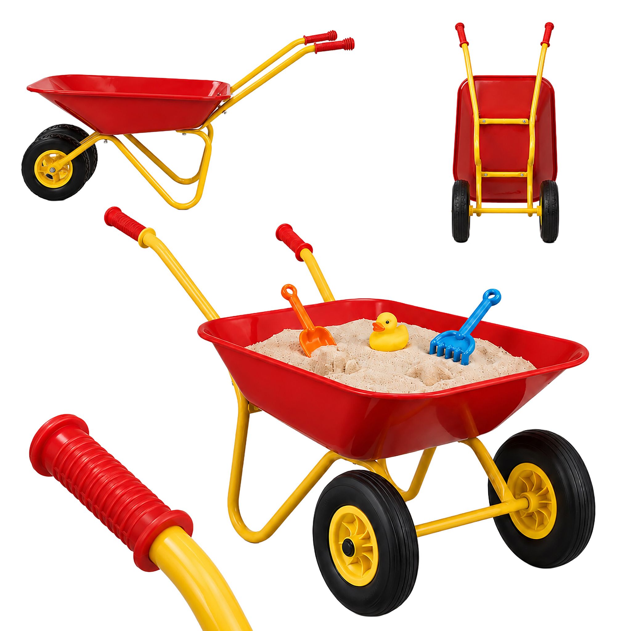 Relaxdays Schubkarre Kinder, Rutschfeste Griffe, Hbt: 43 X 74 X 36 Cm, Metall, Kunststoff, Kinder-scheibtruhe, Rot