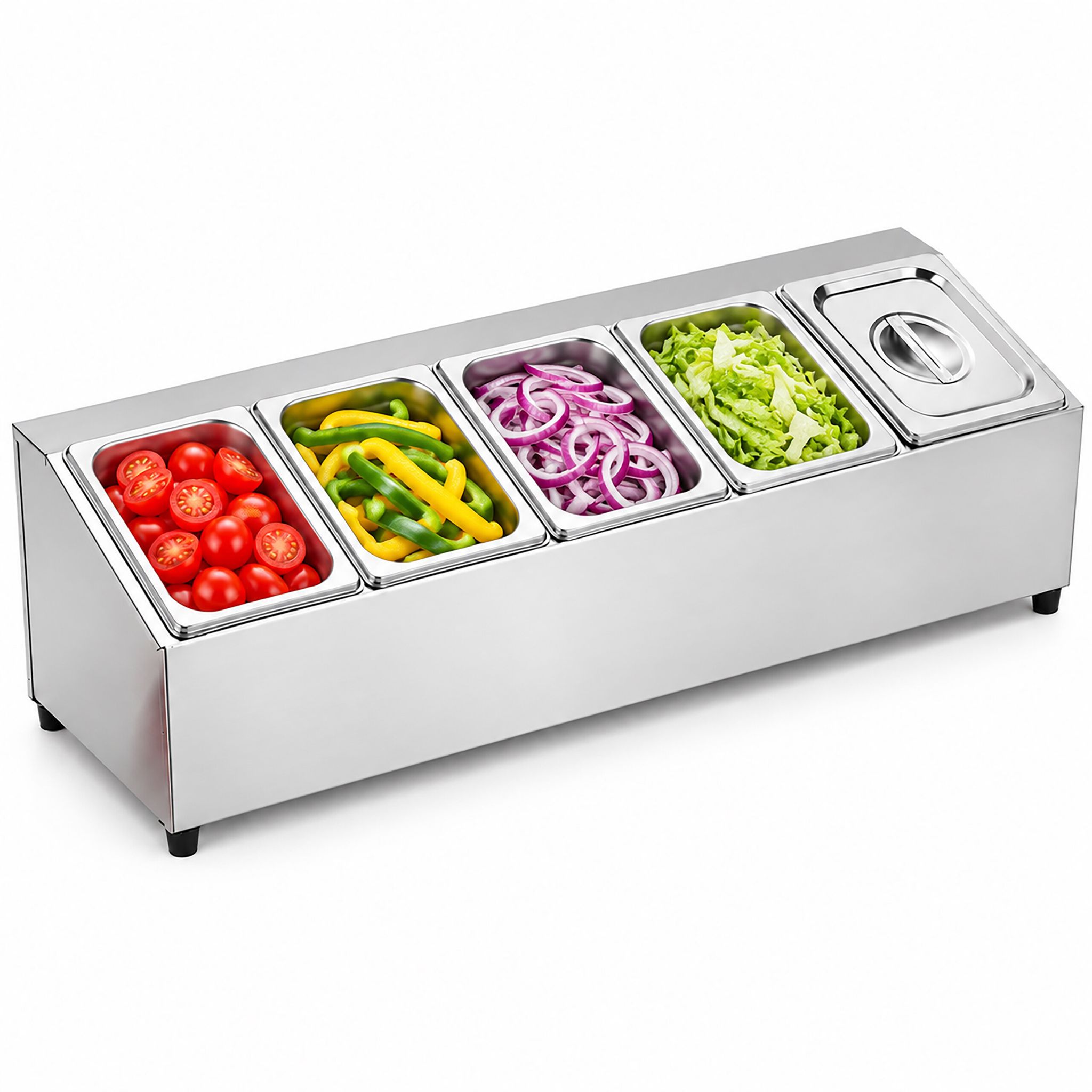 Relaxdays Zutatenbehälter, Gastro Station, Pizza Topping Box, 5 Fächer, Hbt: 21,5x86x22,5 Cm, Gn 1/6, Edelstahl, Silber