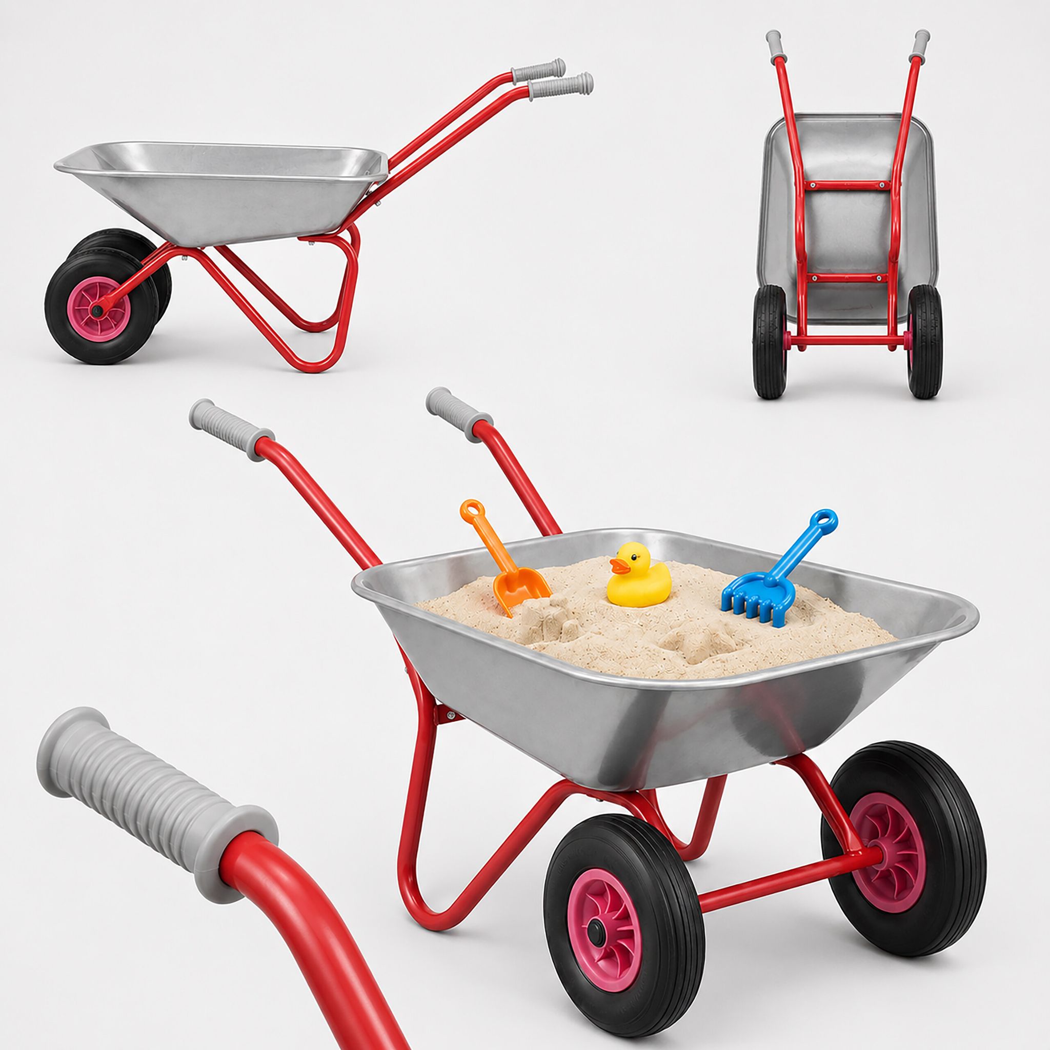 Relaxdays Schubkarre Kinder, Rutschfeste Griffe, Hbt: 43 X 74 X 36 Cm, Metall, Kunststoff, Kinder-scheibtruhe, Silber