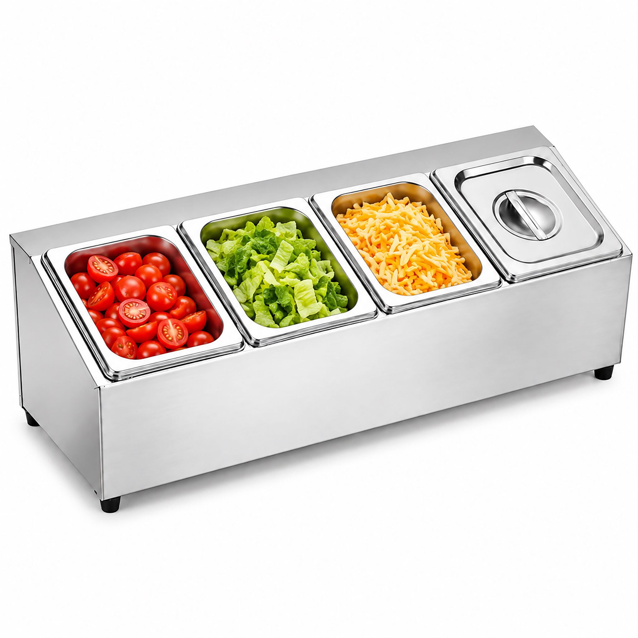Relaxdays Zutatenbehälter, Gastro Station, Pizza Topping Box, 4 Fächer, Hbt: 21,5x69x22,5 Cm, Gn 1/6, Edelstahl, Silber