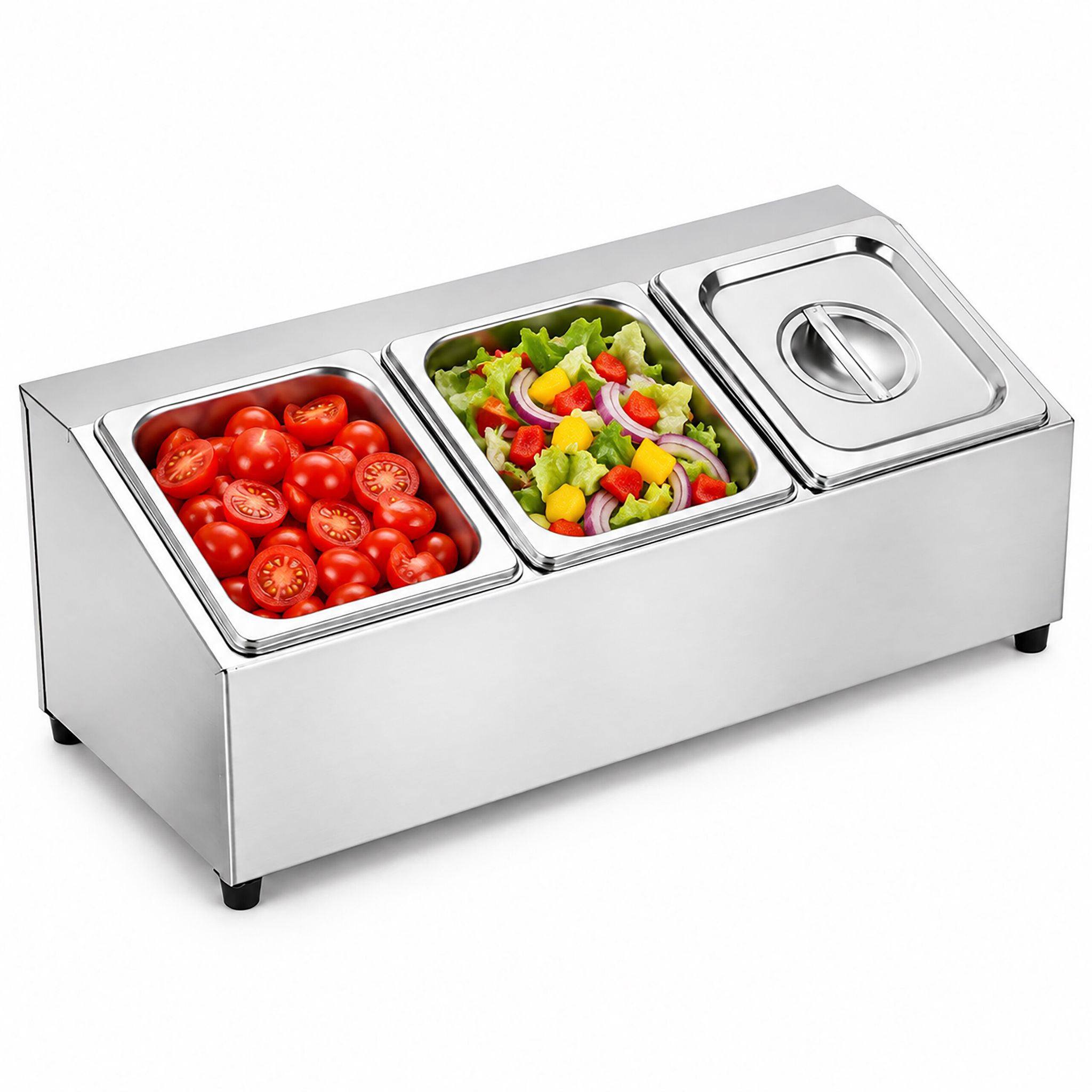 Relaxdays Zutatenbehälter, Gastro Station, Pizza Topping Box, 3 Fächer, Hbt: 21,5x52x22,5 Cm, Gn 1/6, Edelstahl, Silber