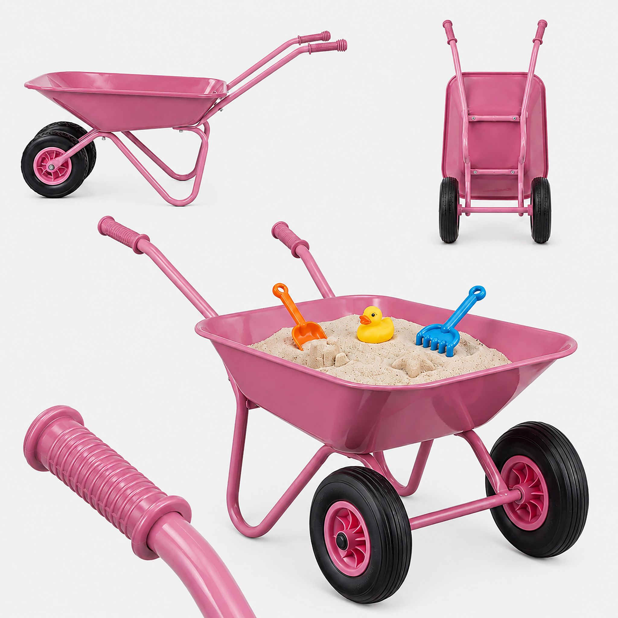 Relaxdays Schubkarre Kinder, Rutschfeste Griffe, Hbt: 43 X 74 X 36 Cm, Metall, Kunststoff, Kinder-scheibtruhe, Rosa