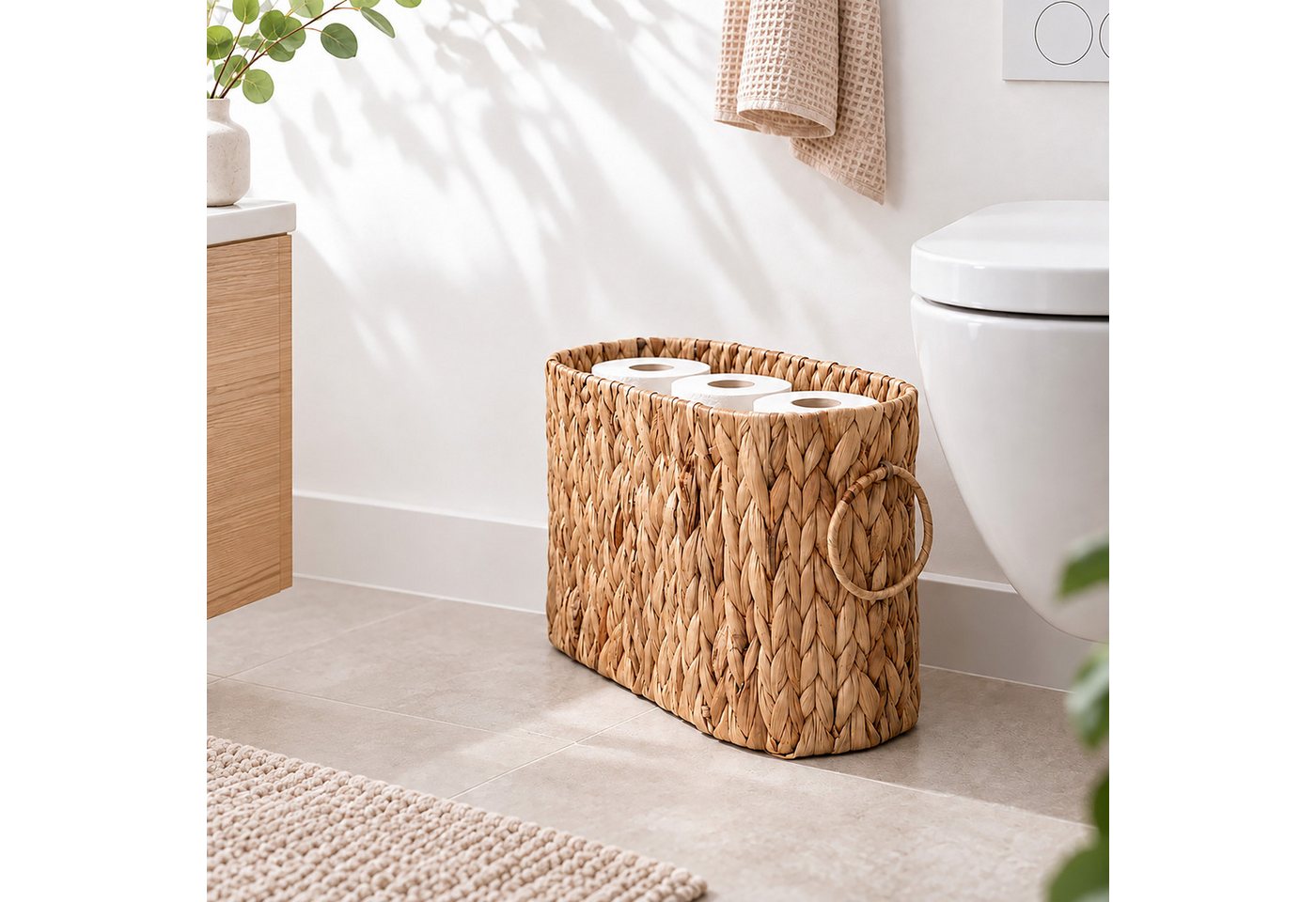 Relaxdays Toilettenpapier Aufbewahrung, 6 Rollen, Hxbxt: 25 X 40 X 16,5 Cm, Wasserhyazinthe, Reserverollenhalter, Natur Bild 3