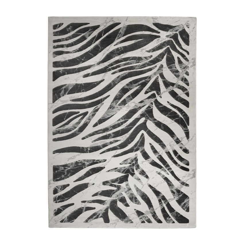 Moderner Rechteckiger Teppich Mit Grauem Und Schwarzem Zebramuster Double Gri006