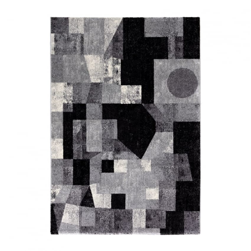 Rechteckiger Teppich Geometrisches Modernes Design Schwarz Grau Design Milano Gri012