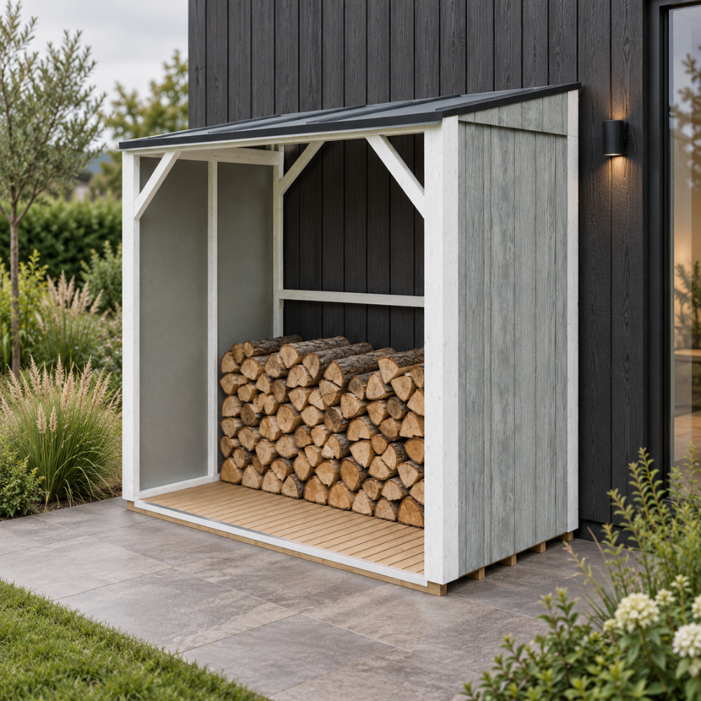Timbela M984-tundra Grey Brennholzlager 2,54 M², Kaminholzunterstand Mit 4,4 M³ Lagerkapazität
