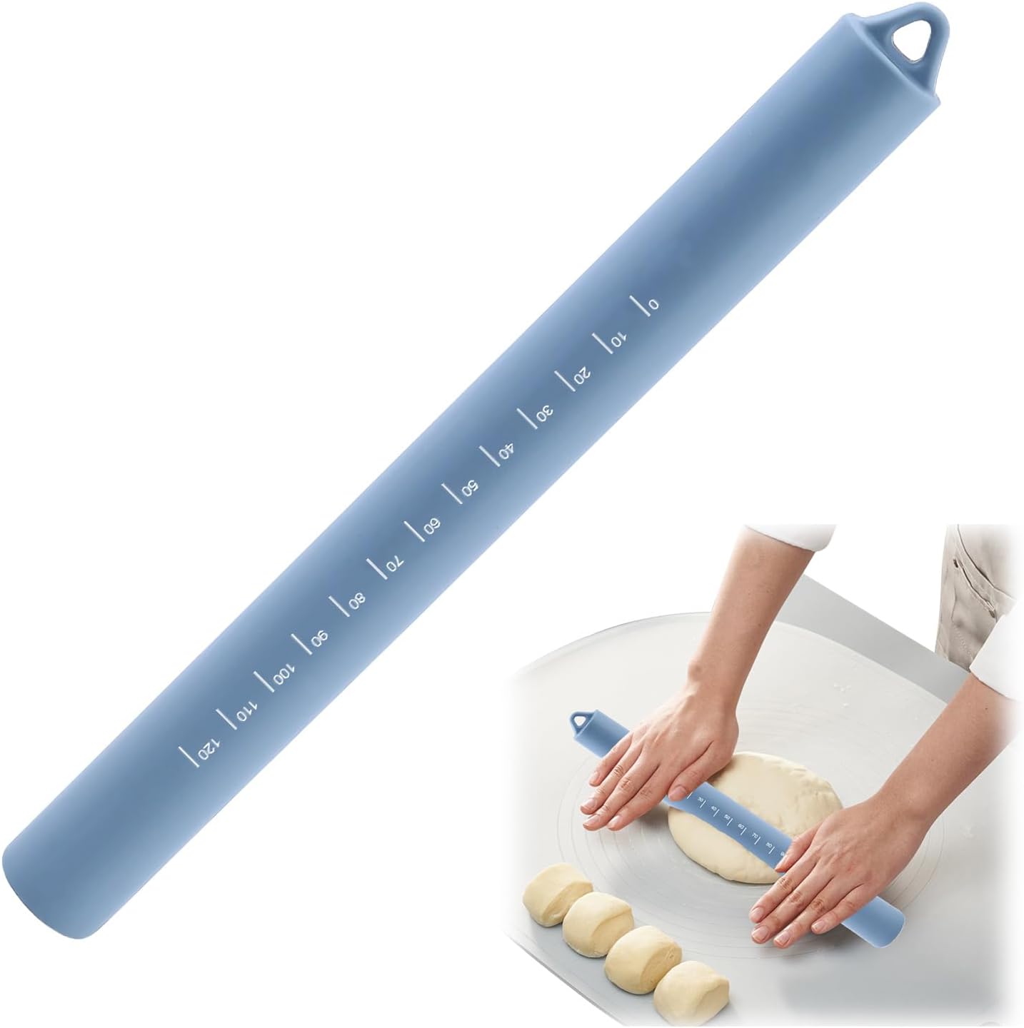 Silikon-nudelholz Mit Antihaftbeschichtetem Edelstahlkern, Geeignet Zum Backen (blau)