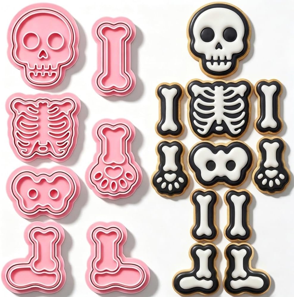 Set Mit 7 Totenkopf-förmigen Ausstechformen Und Stempeln – Halloween-ausstechformen