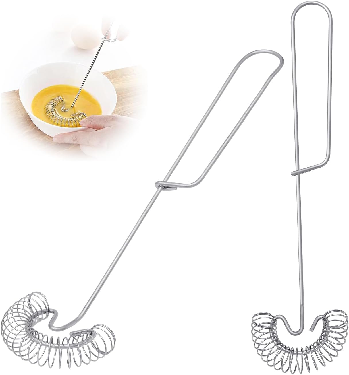 Set Aus Zwei Spiralförmigen Schneebesen Aus Edelstahl – Kleine Flache Handschneebesen Für Eier, Milch Und Sahne.