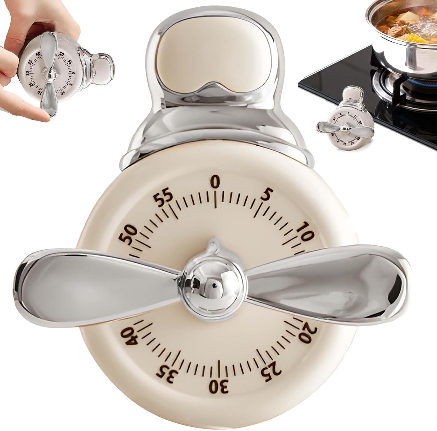 Mechanischer 60-minuten-timer Mit Lautem Signalton – Keine Batterien Erforderlich, Handaufzug, Ausgestattet Mit Einem Leistungsstarken Alarm (beige)