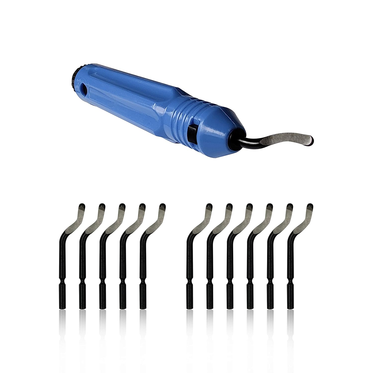 Dieses Entgratungsset Beinhaltet Einen Rutschfesten Griff Und 10 Entgratungsklingen Und Eignet Sich Für Holz, Metall, Kunststoff, Aluminium, Kupfer Und Stahl.