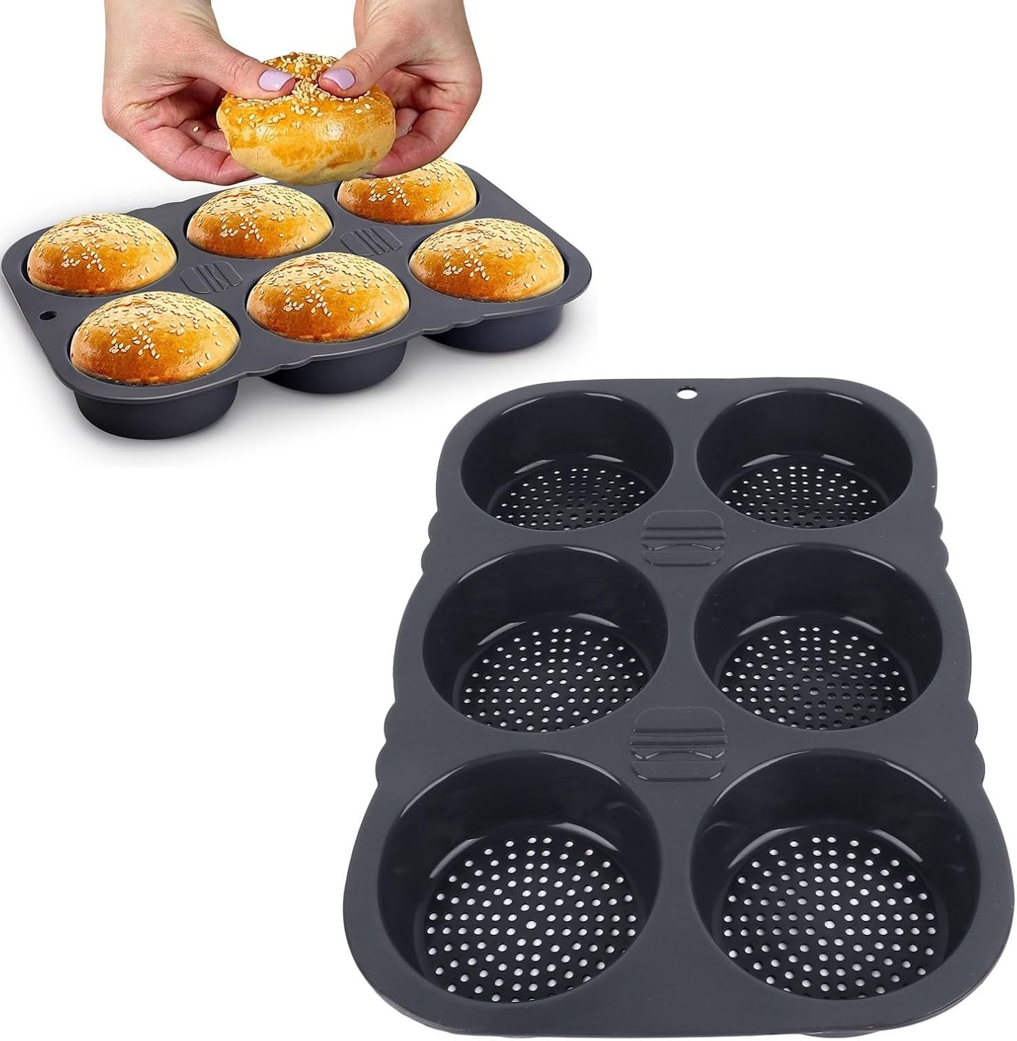 Silikon-hamburgerbrötchenform Mit 6 Mulden – Antihaftbeschichtete Hamburgerbrötchenform, Geeignet Zum Backen Zu Hause.
