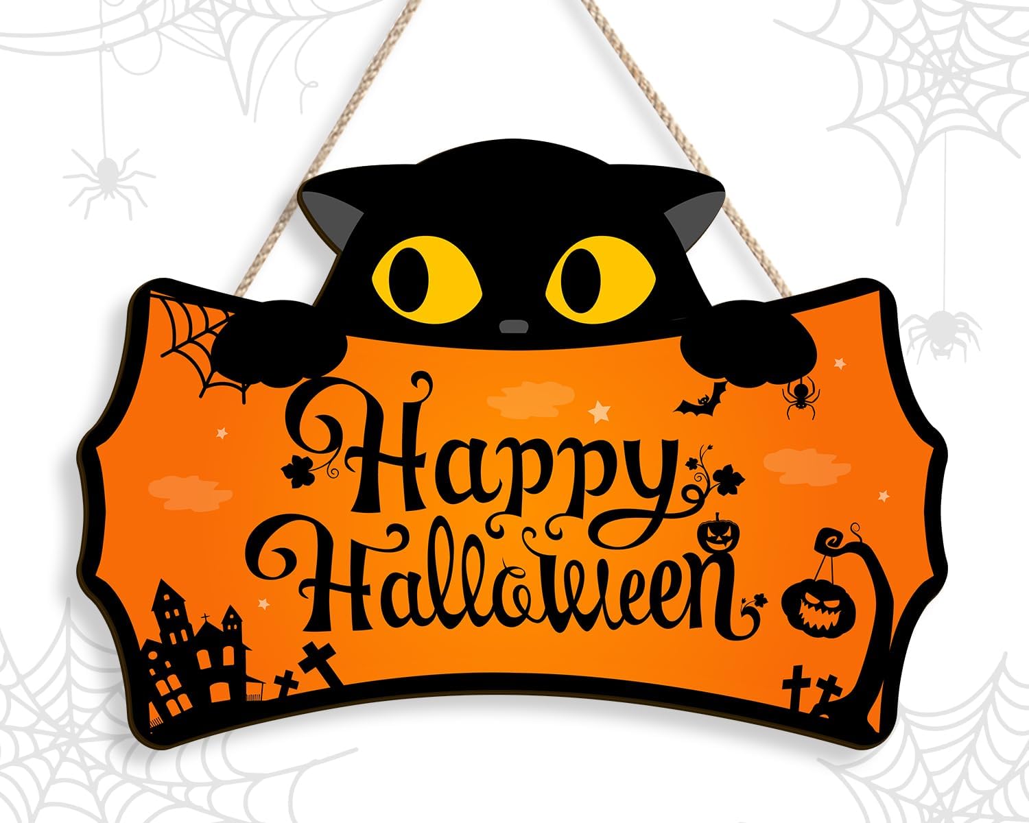 „happy Halloween“-türschild, Niedliche Schwarze Katzen-wanddekoration, Verandadekoration (happy Halloween – Katze)
