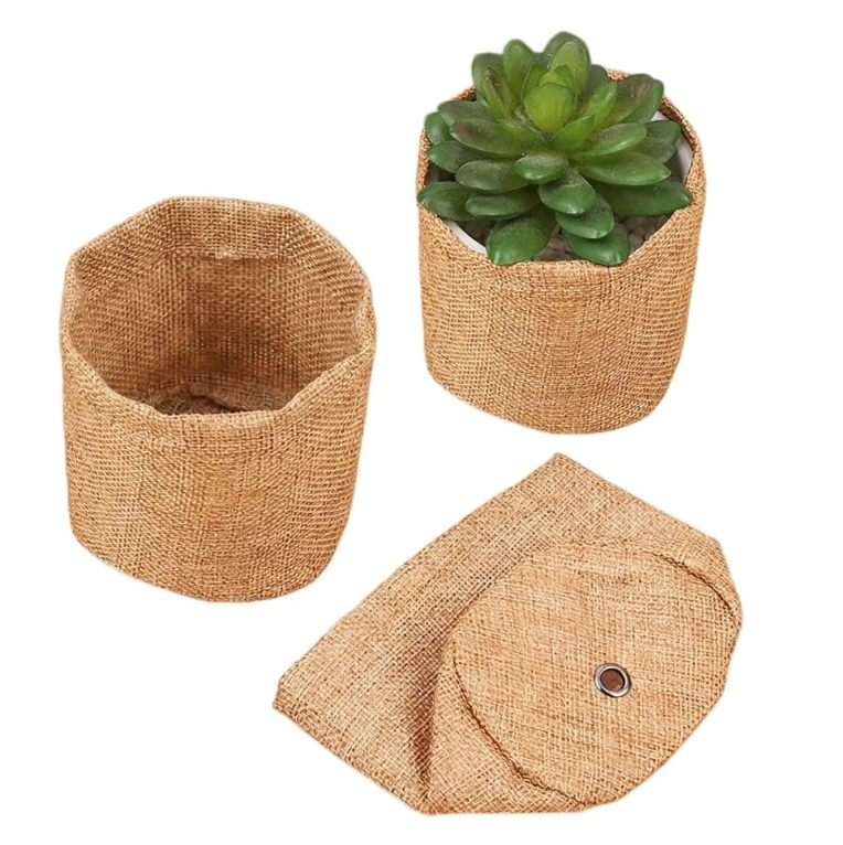 Kleine Jute-aufbewahrungsbeutel Mit Drei Fächern Für Sukkulententöpfe, Naturfarbe.