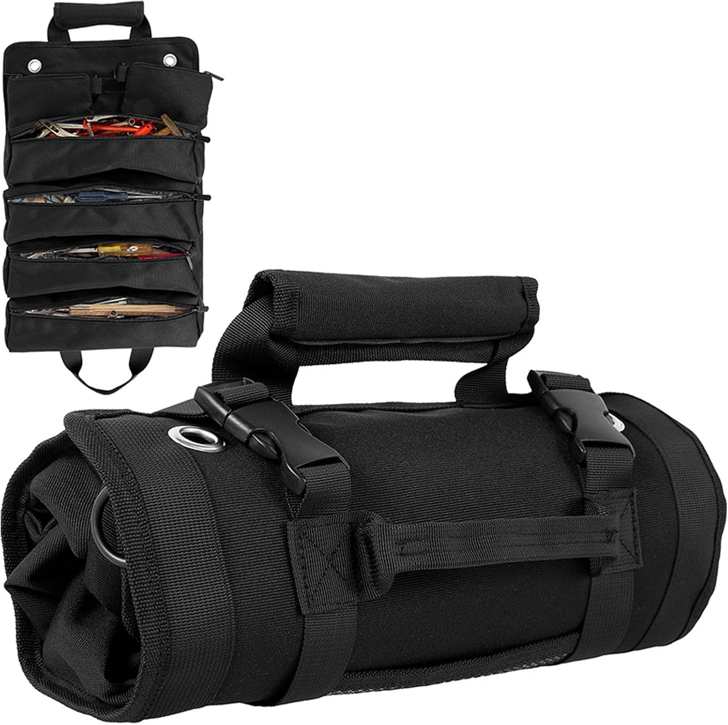 Werkzeugtasche Zum Aufrollen Mit Großem Fassungsvermögen, Werkzeugorganizer Mit 6 Fächern (schwarz)